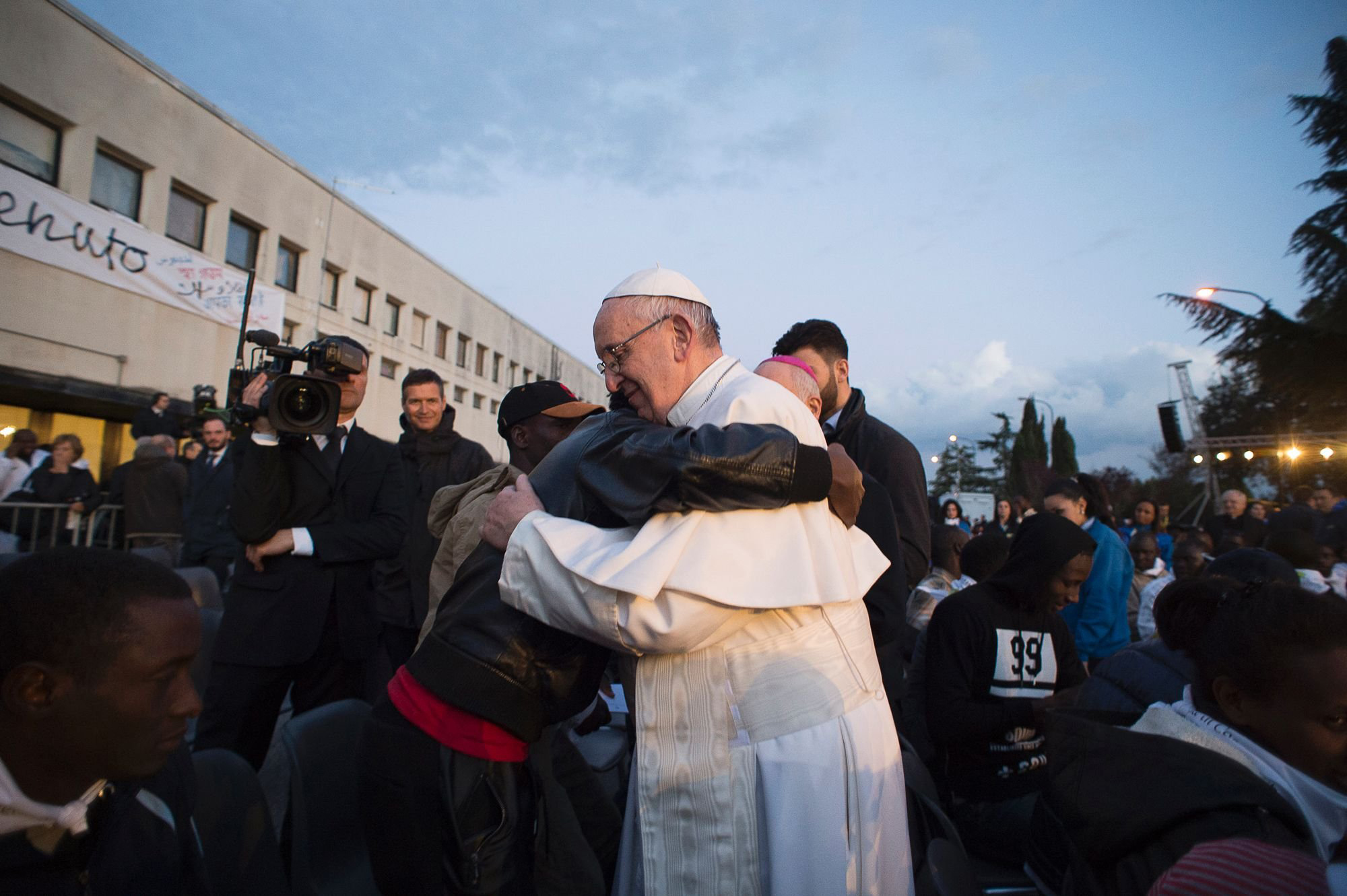 Pope Francis at the Castelnuovo di Porto refugees center near Rome, Italy on March 24, 2016.