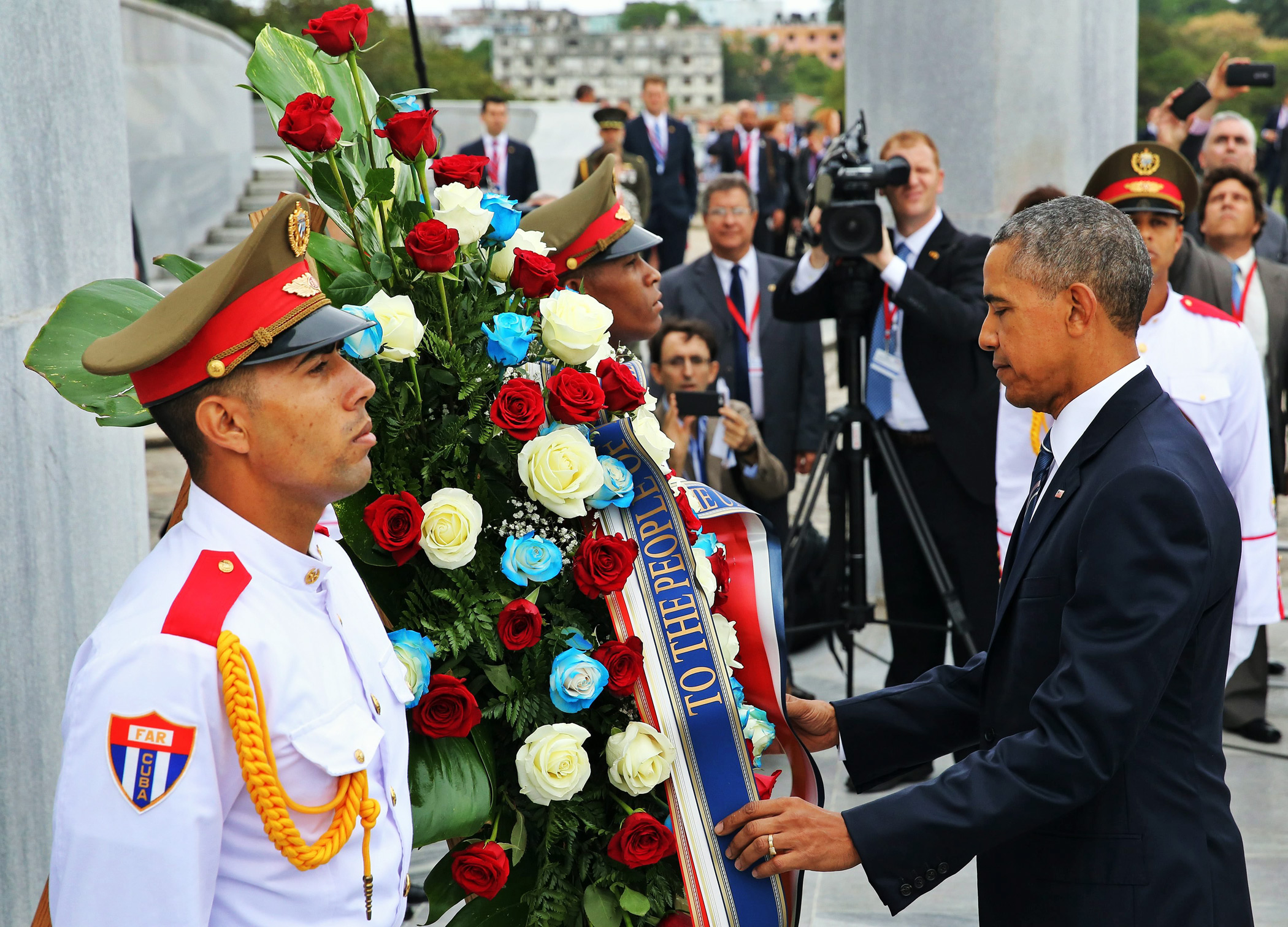President Barack Obama lays a wreath for Cuban hero Jose Marti at Revolution Square in Havana, on March 21, 2016.