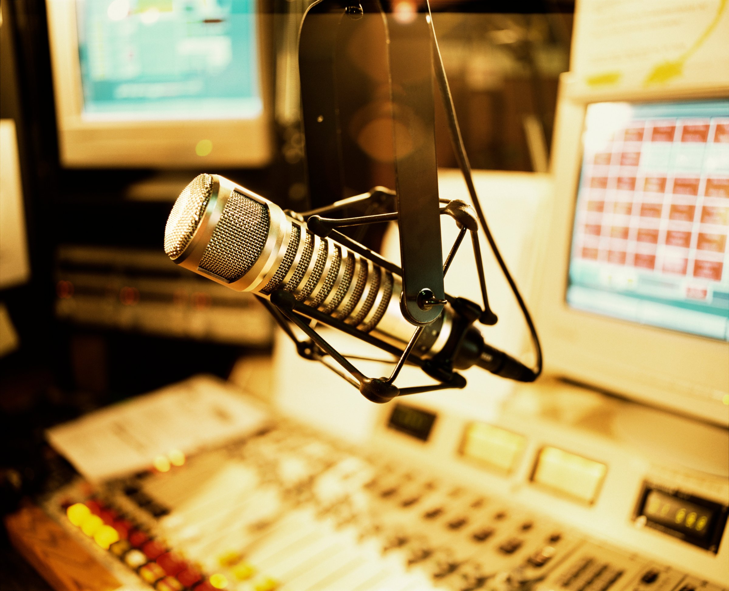 Microphone in radio broadcasting booth