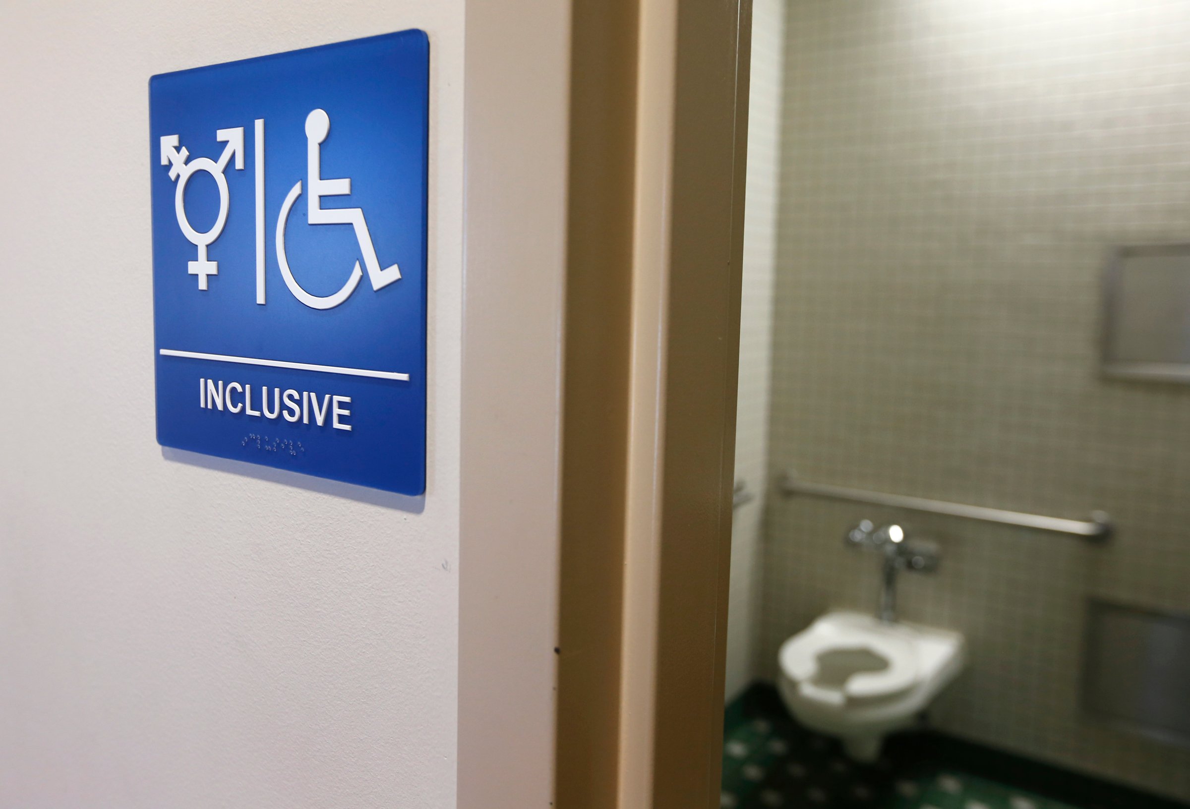 A gender-neutral bathroom is seen at the University of California, Irvine in Irvine, Calif., Sept. 30, 2014.