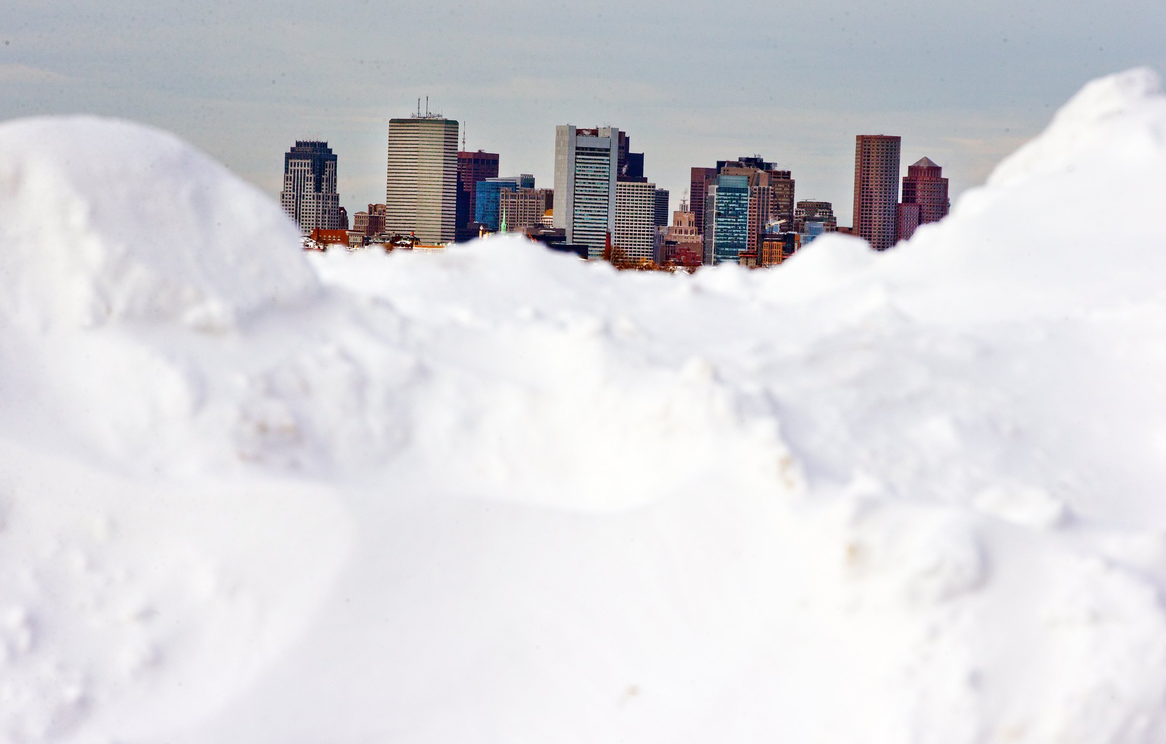 Piles of snow along the streets of Boston.