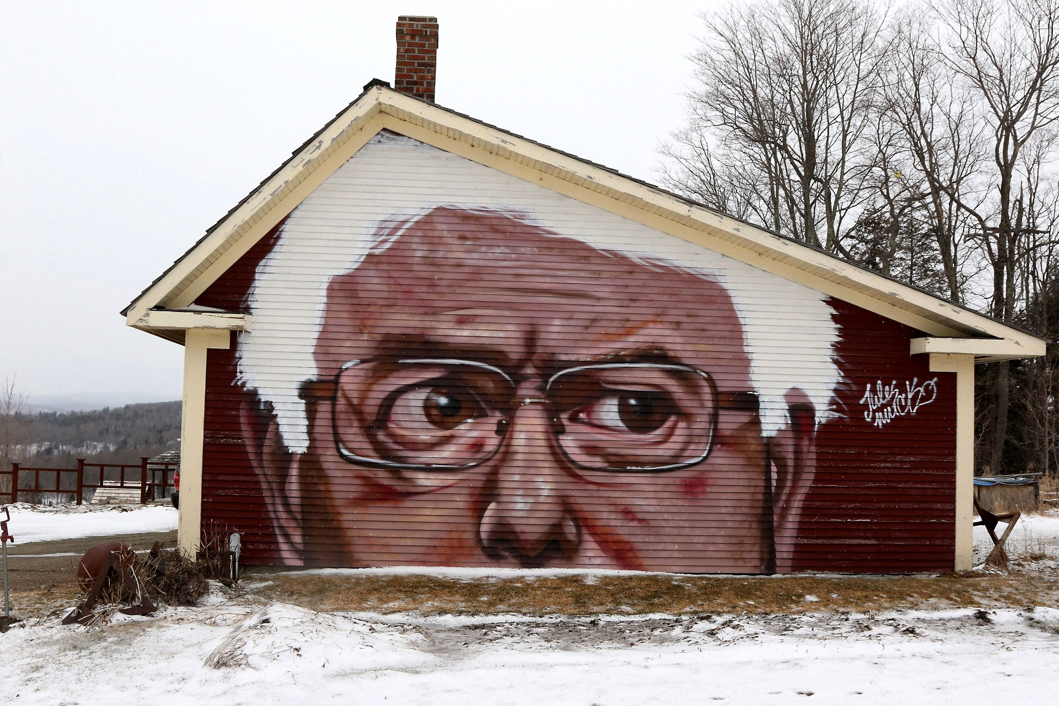 The likeness of Democratic presidential candidate, Vermont Sen. Bernie Sanders is painted on a barn in Kirby, Vt. on March 5, 2016.
