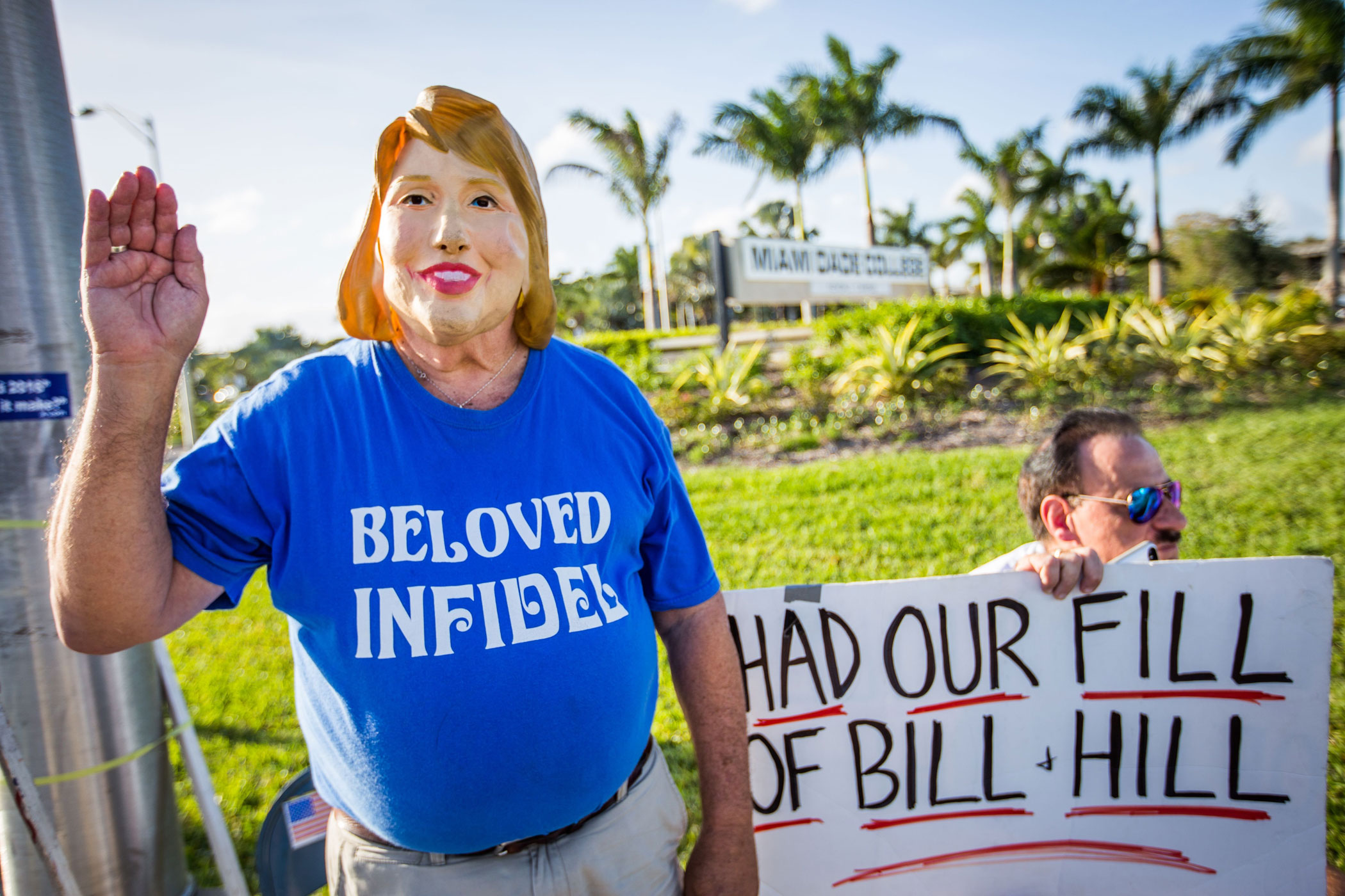 People gather outside before a debate between Democratic presidential candidates Hillary Clinton and Bernie Sanders in Kendall, Fla. on March 9.