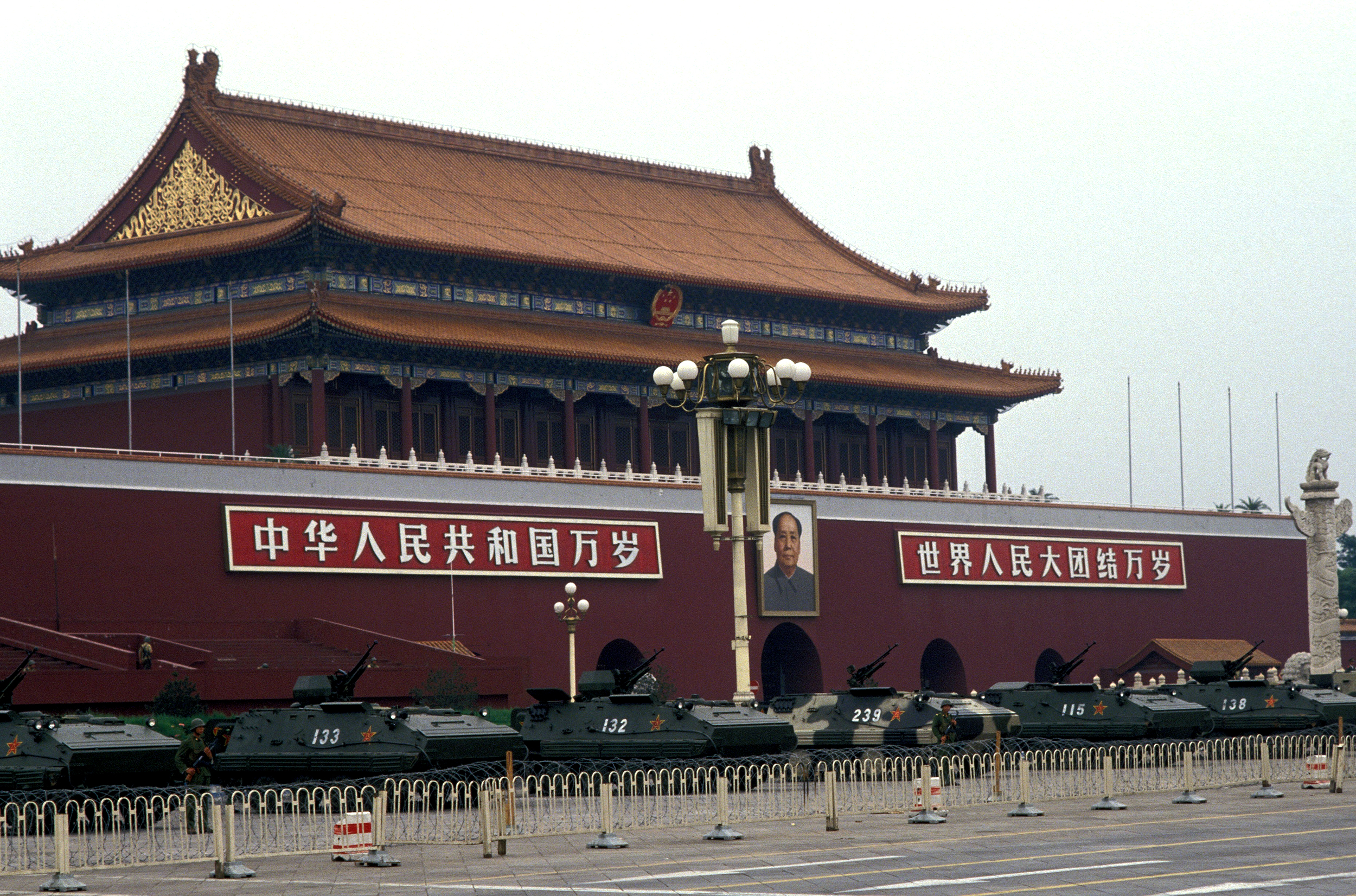 The tanks on Tiananmen Square in Beijing China on June 11, 1989. (Gamma-Rapho/Getty Images)