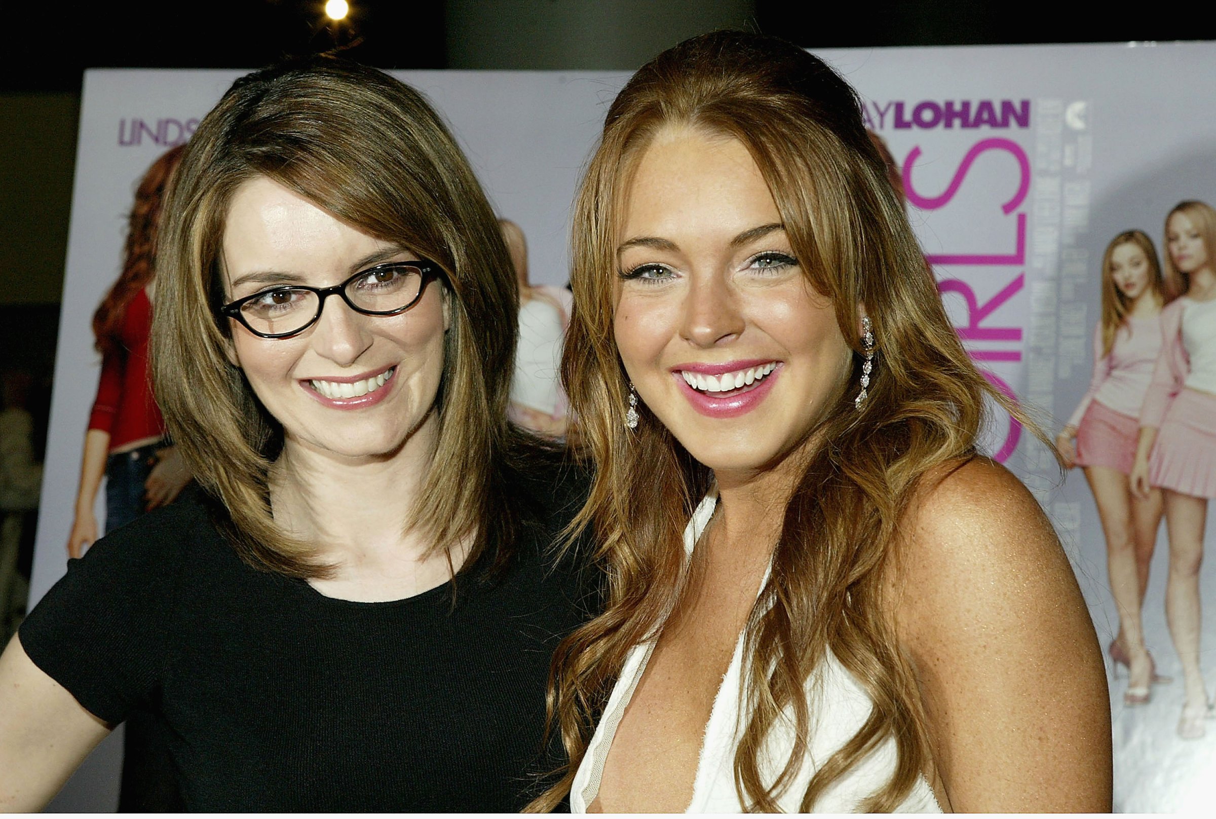 Comedian/writer Tina Fey and actress Lindsay Lohan attend a private screening of "Mean Girls" on April 23, 2004 at Loews Lincoln Square Theater, in New York City.