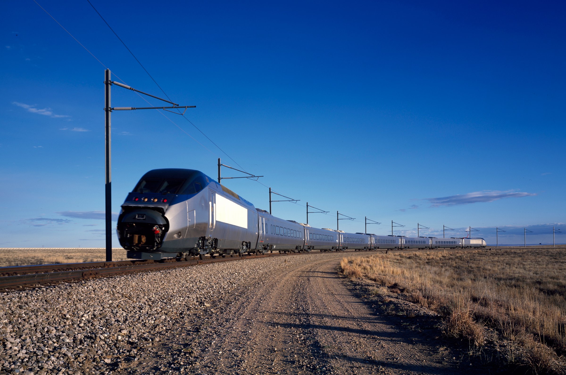 An Amtrak Acela high-speed train is tested in Pueblo, Colo.