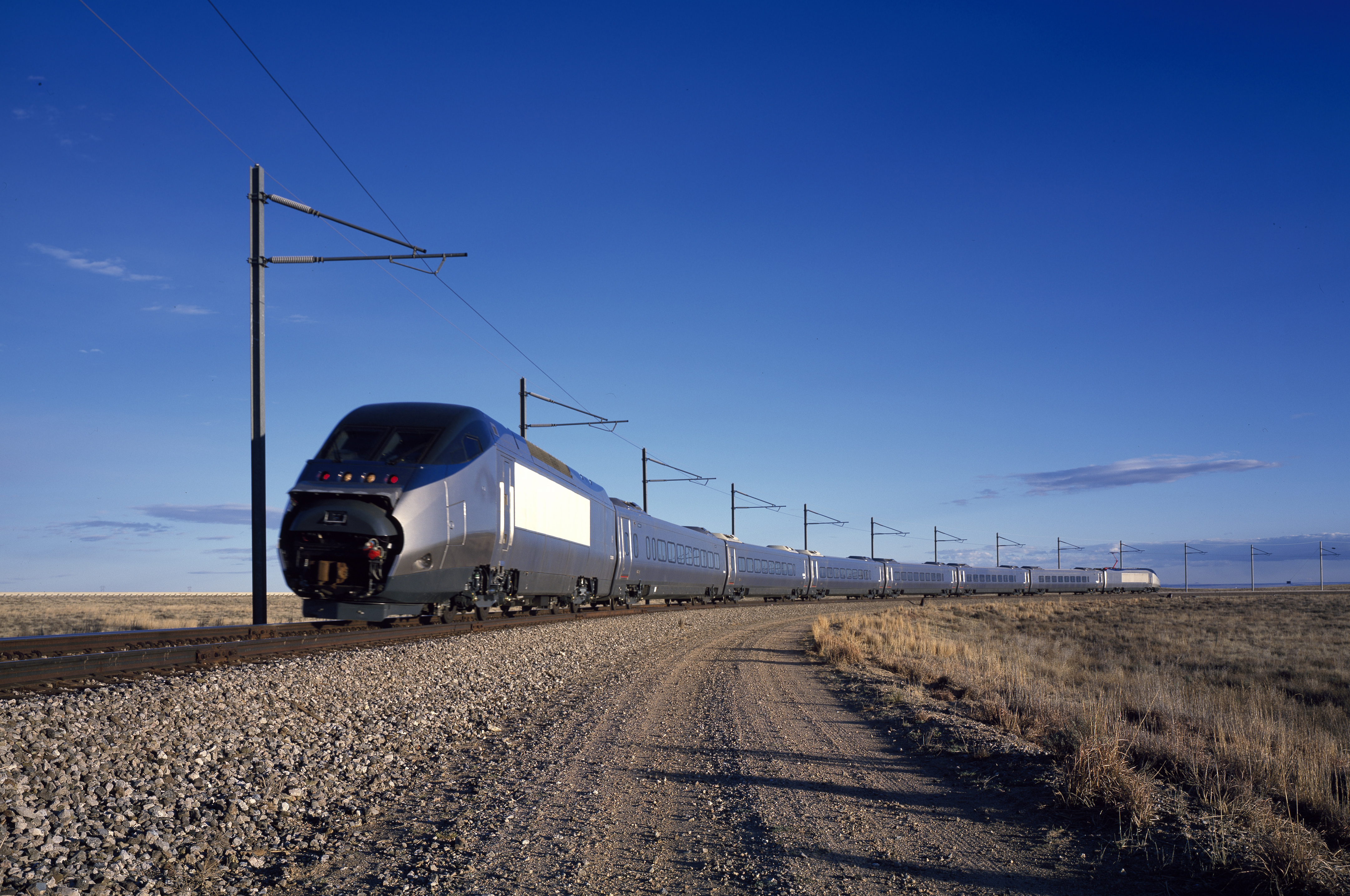 An Amtrak Acela high-speed train is tested in Pueblo, Colo. (Carol M. Highsmith—Buyenlarge/Getty Images)