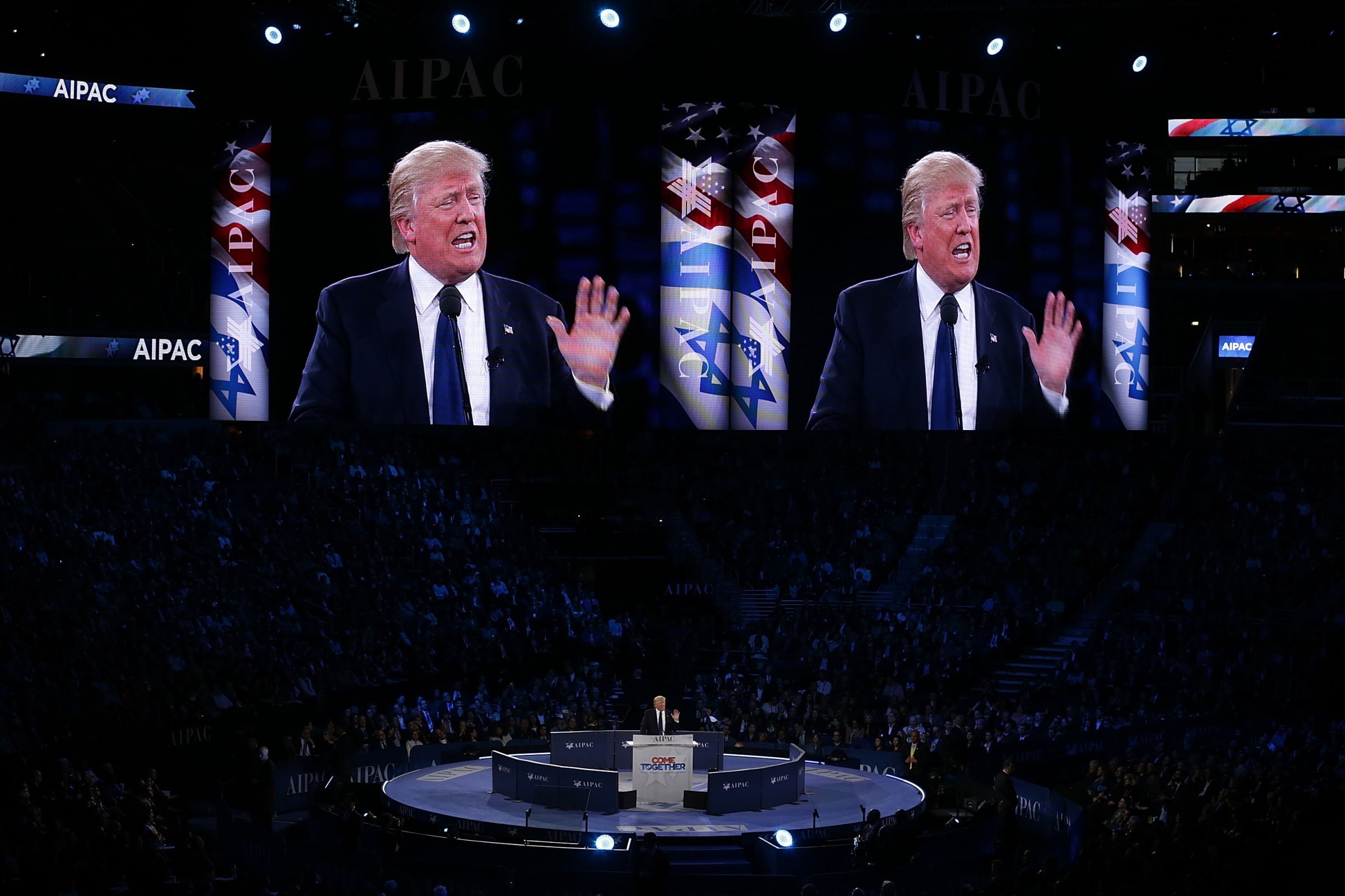Republican presidential candidate Donald Trump addresses the annual policy conference of the American Israel Public Affairs Committee (AIPAC) in Washington, D.C., on March 21, 2016.
