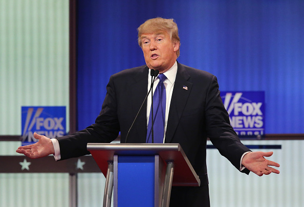 Republican presidential candidate Donald Trump participates in a debate sponsored by Fox News at the Fox Theatre in Detroit on March 3, 2016.