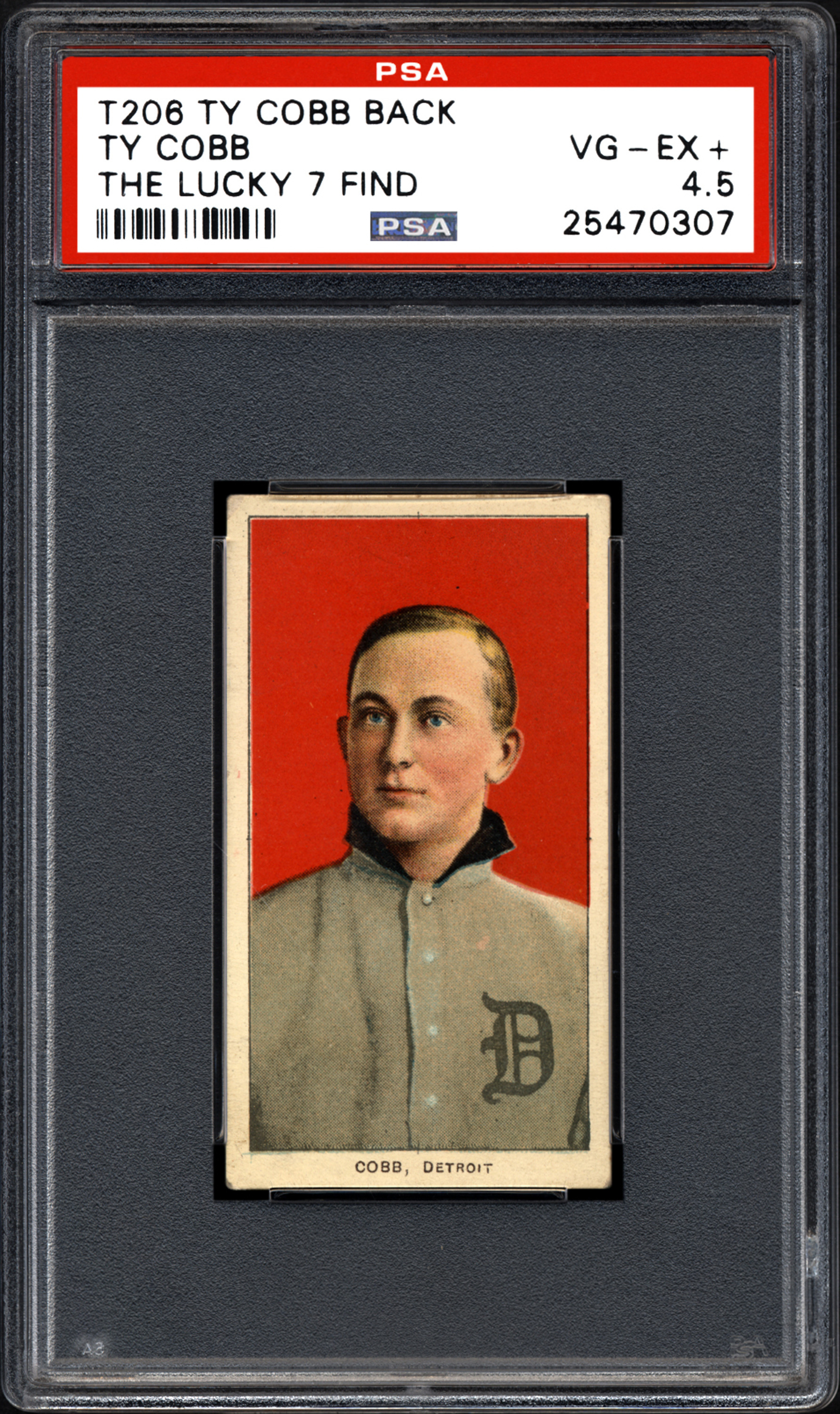 This undated photo provided by Professional Sports Authenticator shows one of seven Ty Cobb baseball cards, that were found crumpled inside a paper bag in a dilapidated house. Card experts in Southern California say they have verified the legitimacy, and seven-figure value, of the seven identical Ty Cobb cards from the printing period of 1909 to 1911. Before the recent find there were only about 15 known to still exist. (Professional Sports Authenticator/AP)