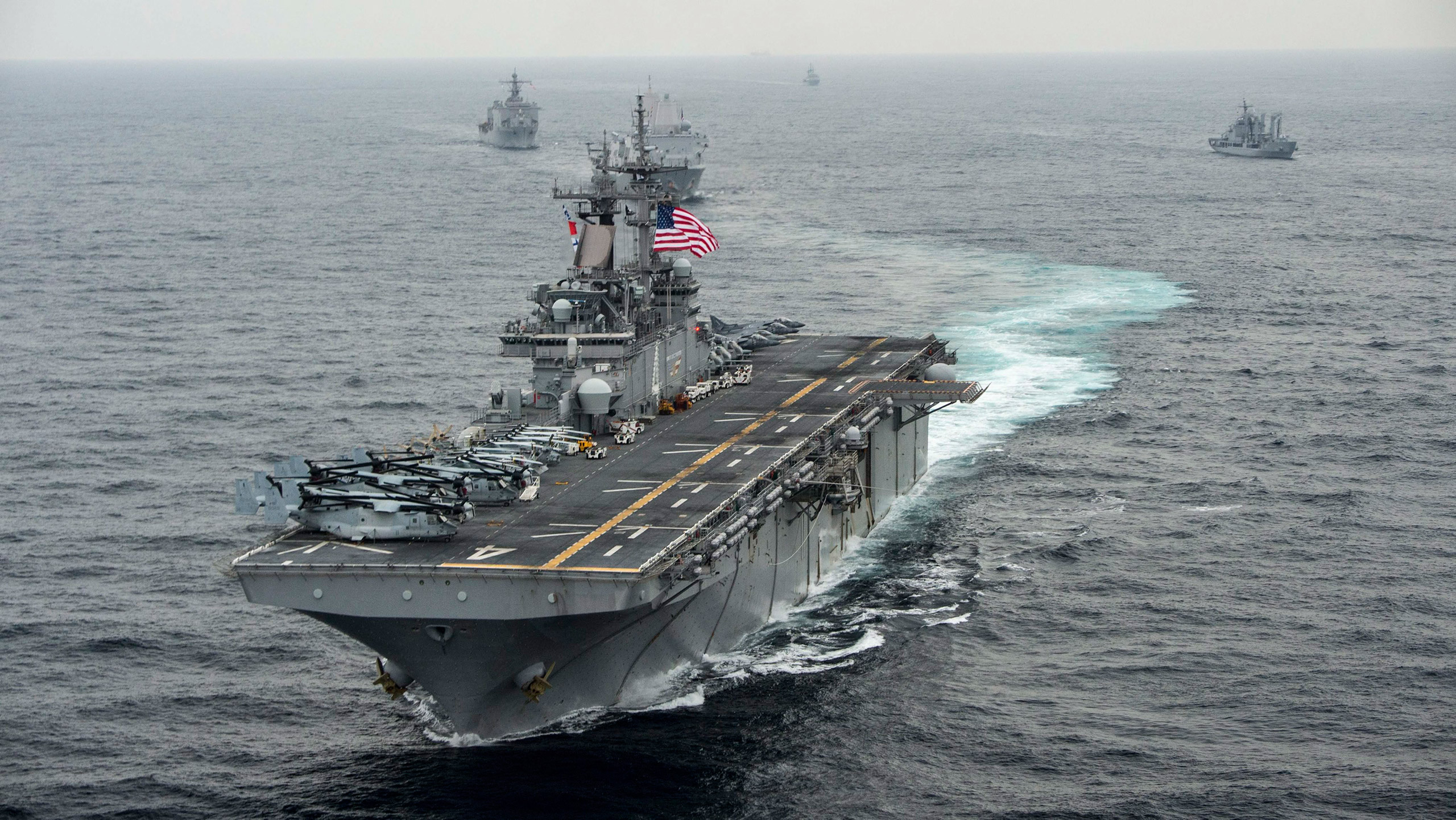 A handout photo provided by the U.S. Navy Media Content Operations on March 9, 2016, shows the amphibious assault ship USS Boxer (LHD 4) transiting the East Sea during Exercise Ssang Yong, in conjunction with the Republic of Korea Navy, one day earlier. (MCSN Craig Z. Rodarte—Handout/EPA)