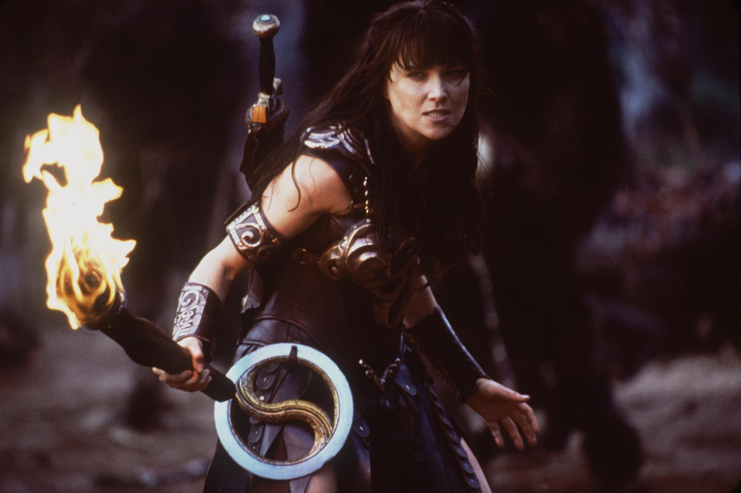 Actress Lucy Lawless stars as Xena in Renaissance Pictures and Studio USA''s syndicated television series "Xena Warrior Princess."