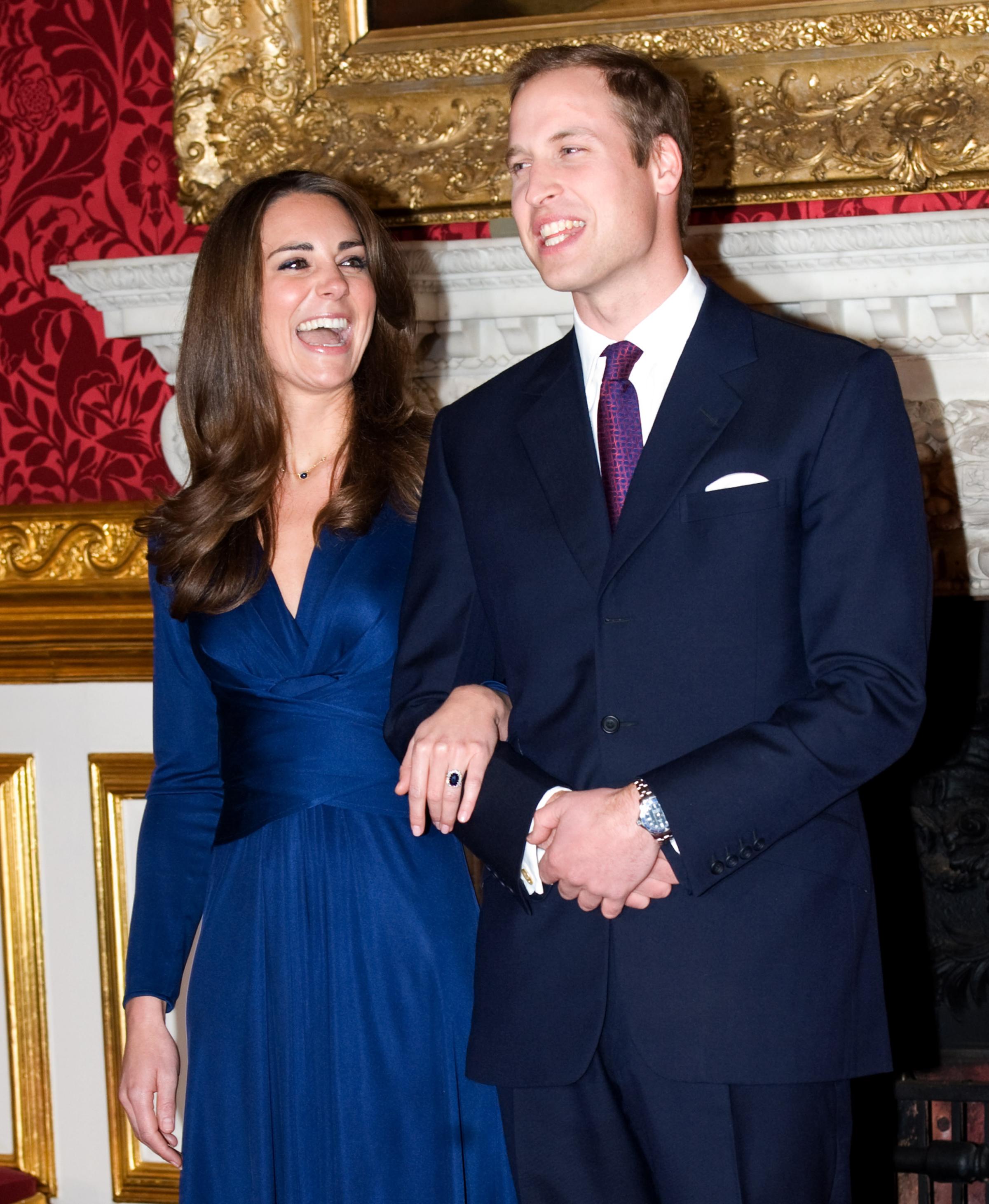 Prince William and Kate Middleton pose for photographs in the State Apartments of St James Palace after announcing their engagement. The couple became engaged during a recent holiday in Kenya having been together for eight years. London, Nov. 16, 2010.