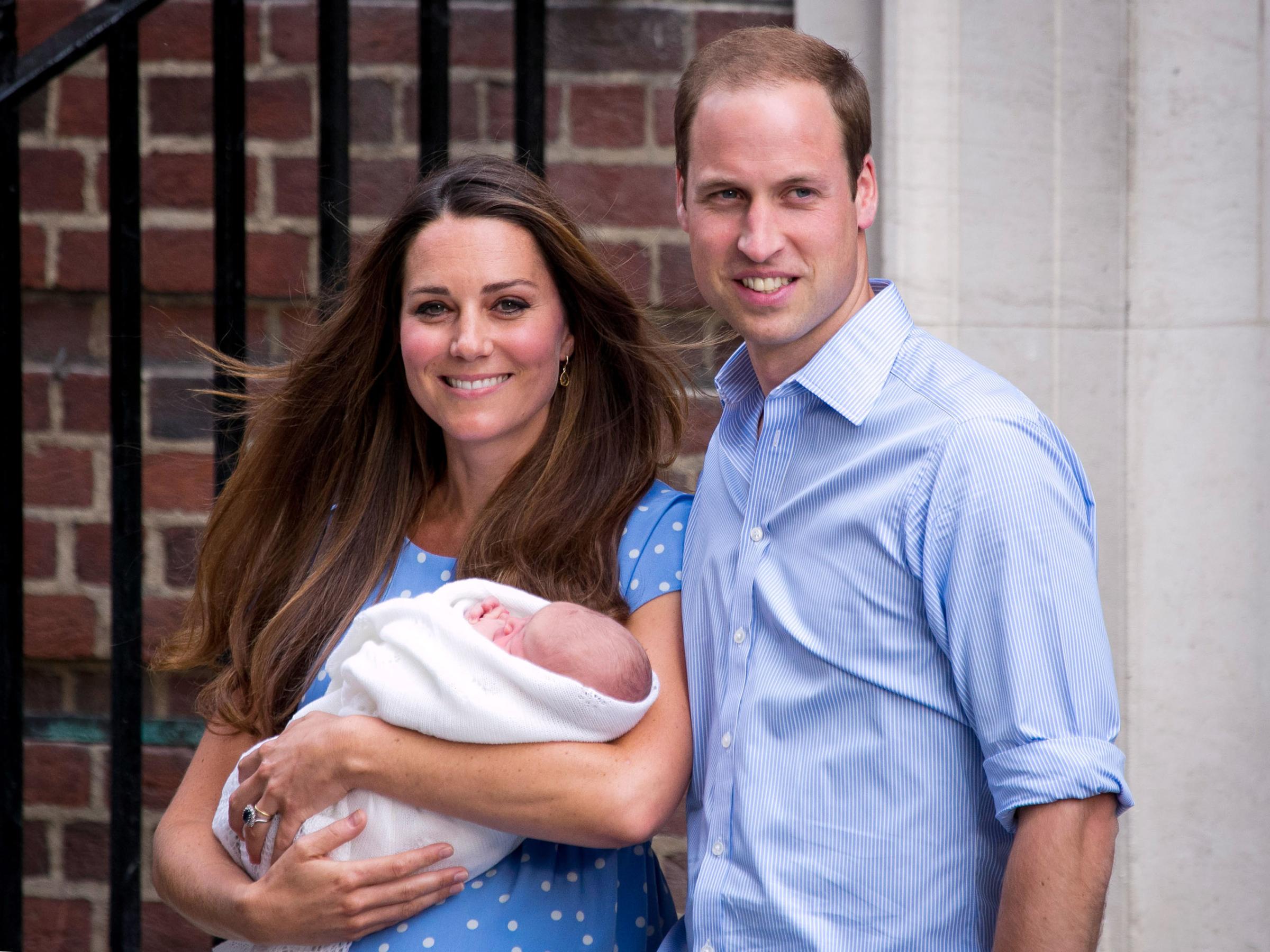 Prince William and Catherine with their newborn son, Prince George, depart the Lindo Wing of St Mary's Hospital in London on July 23, 2013.