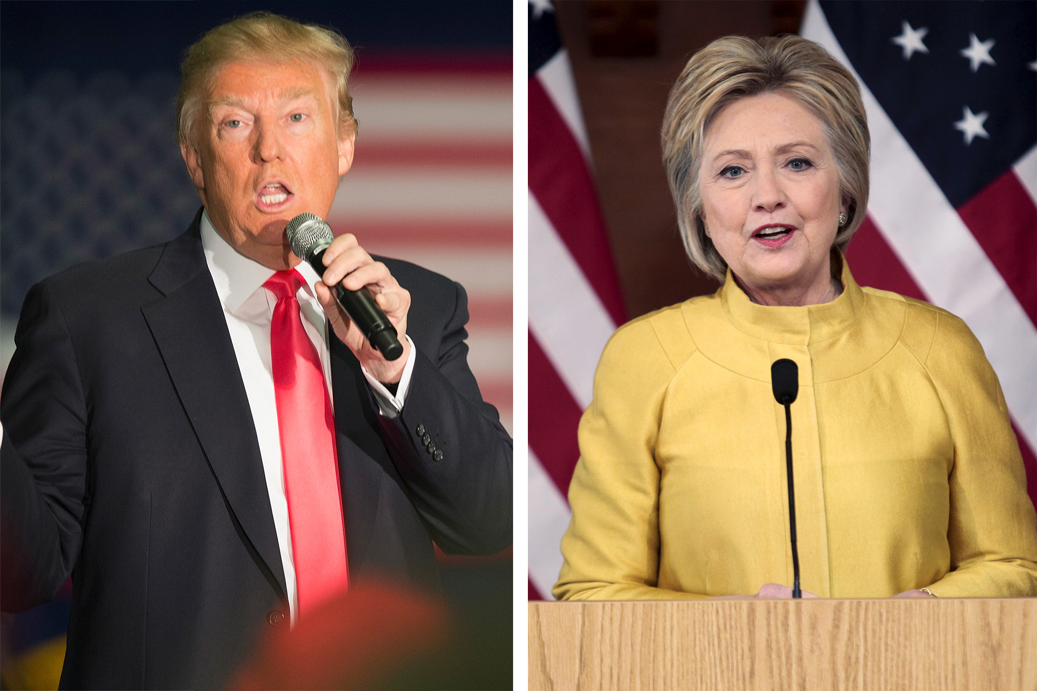 (left) Republican presidential candidate Donald Trump; (right) Democratic presidential candidate Hillary Clinton ((left) Getty Images; (right) Reuters)
