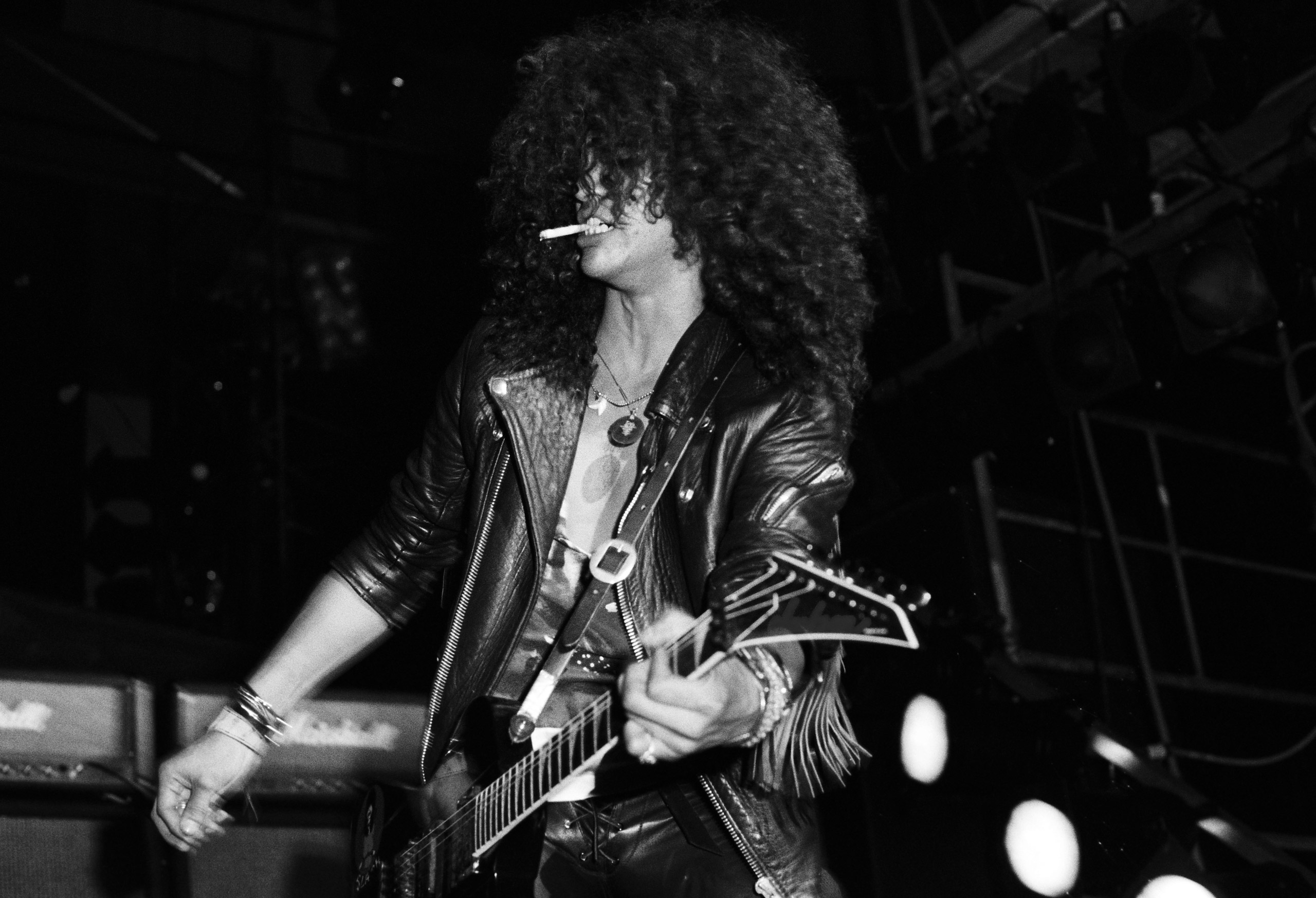 Guitarist Slash of Guns n' Roses performs at The Arlington Theater on Oct. 23,1986 in Santa Barbara, Calif.