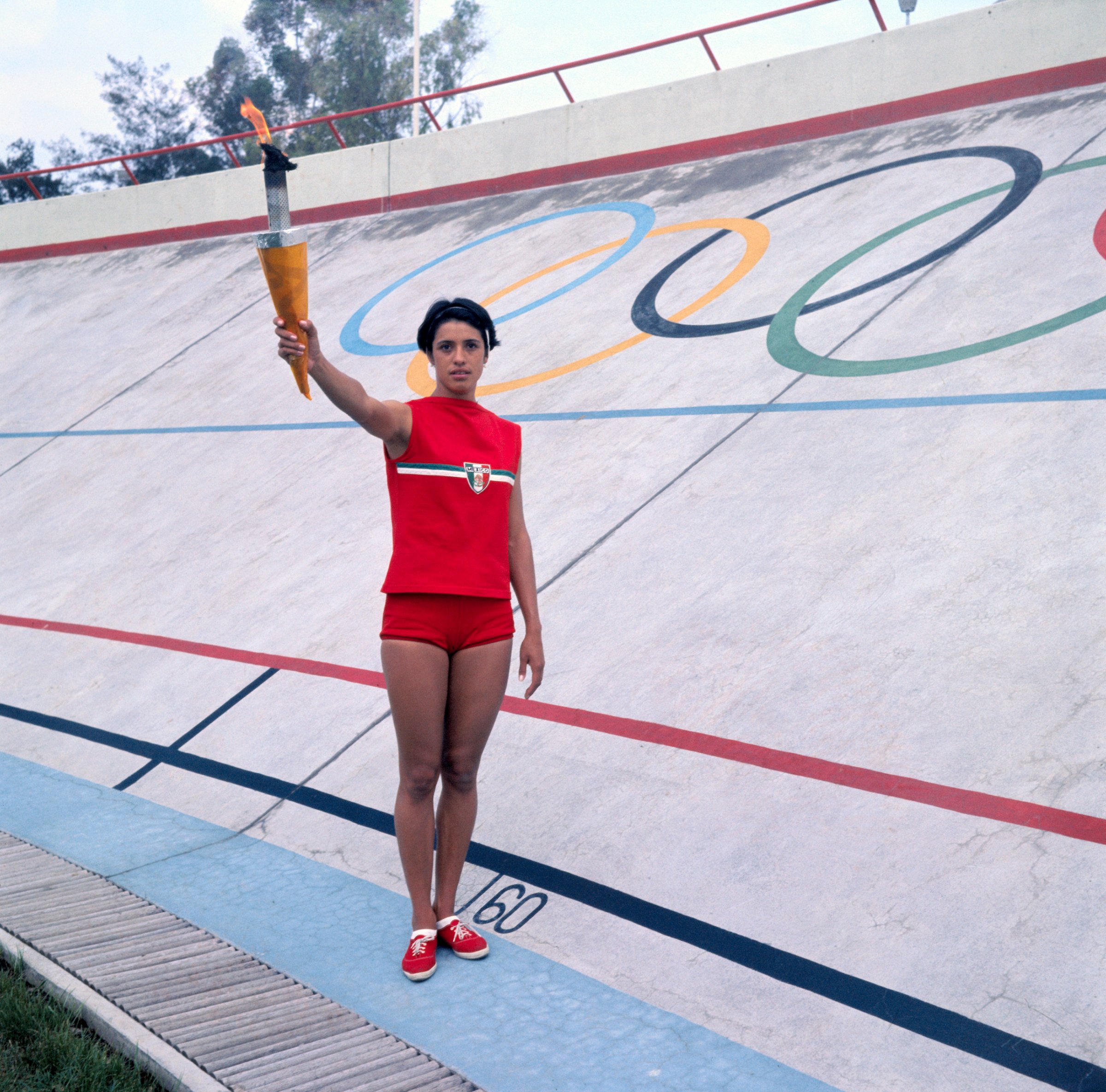 Enriqueta Basilio Waving on Olympic Grounds 1968