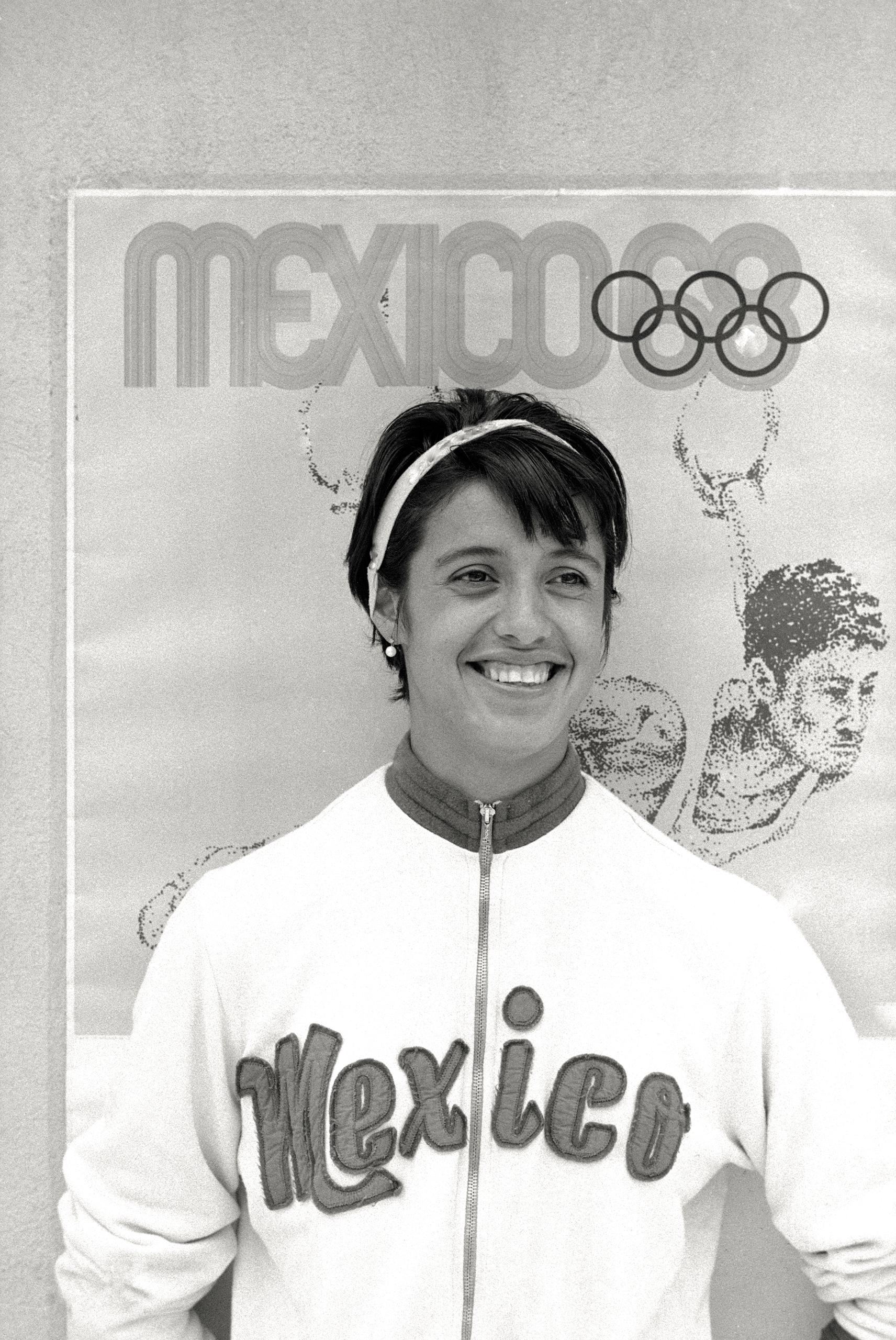 Enriqueta Basilio, a participating athlete at  the Olympic Games, is the first woman to light the Olympic Flame. Mexico City, 1968.
