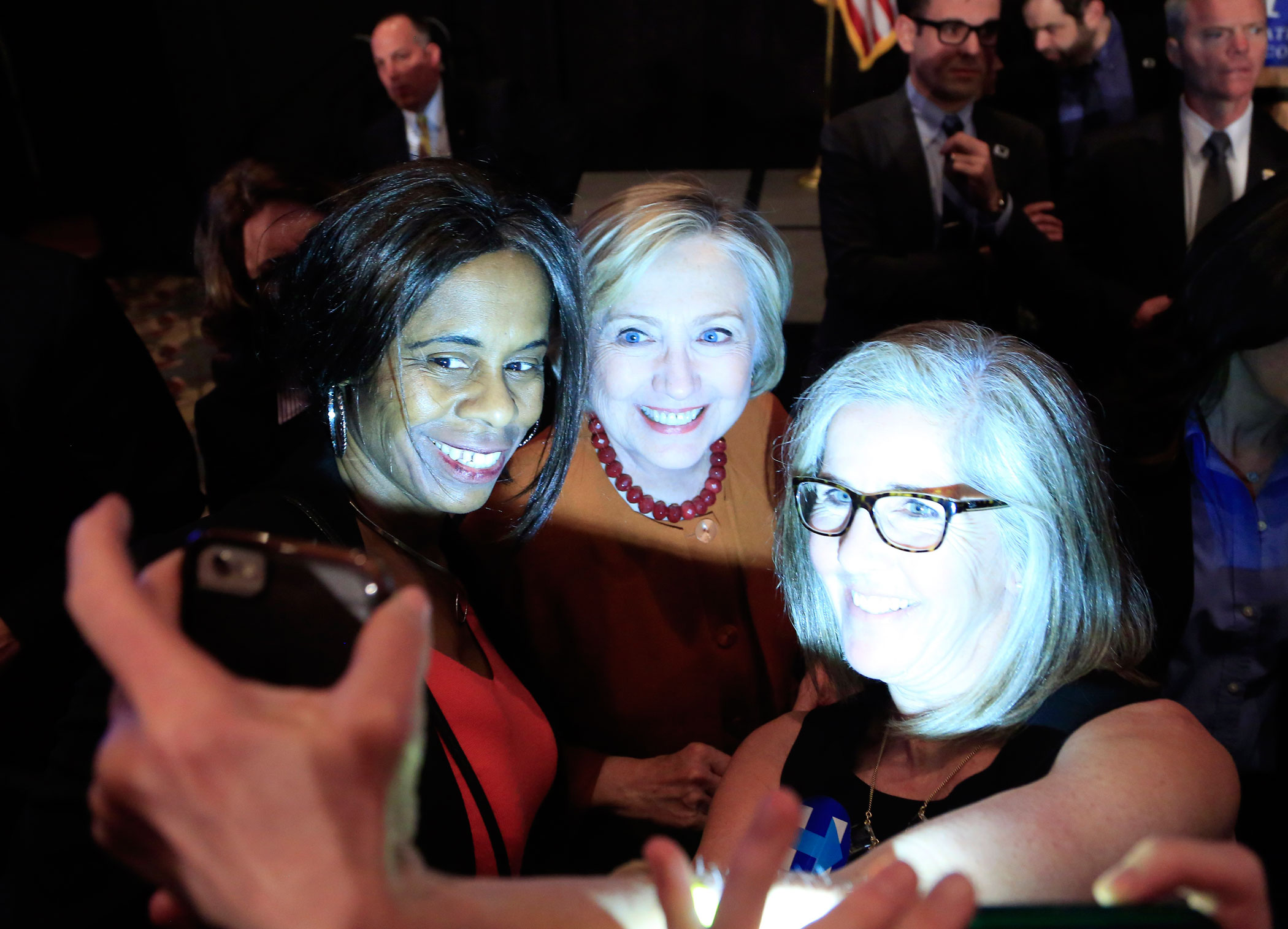 Democratic presidential candidate, former Secretary of State Hillary Clinton greets guests after speaking at the Founders Day Dinner on April 2, 2016 in Milwaukee.