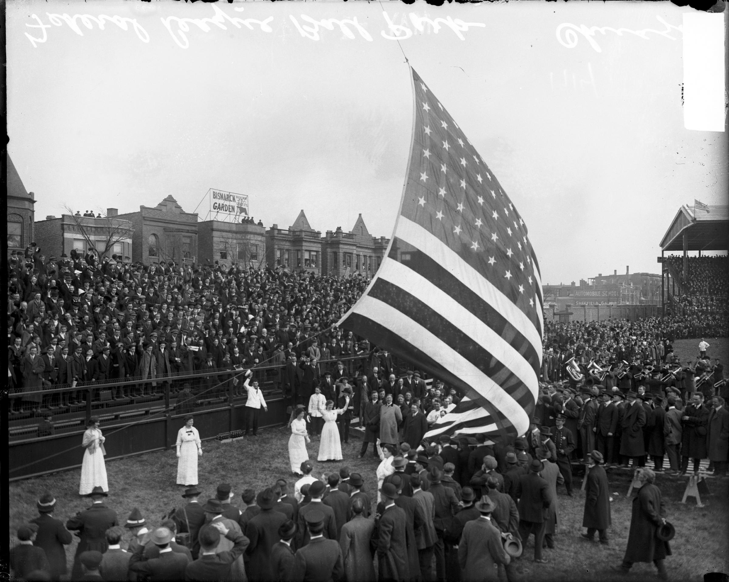 Flag-Raising Ceremony At Weeghman Park in 1914