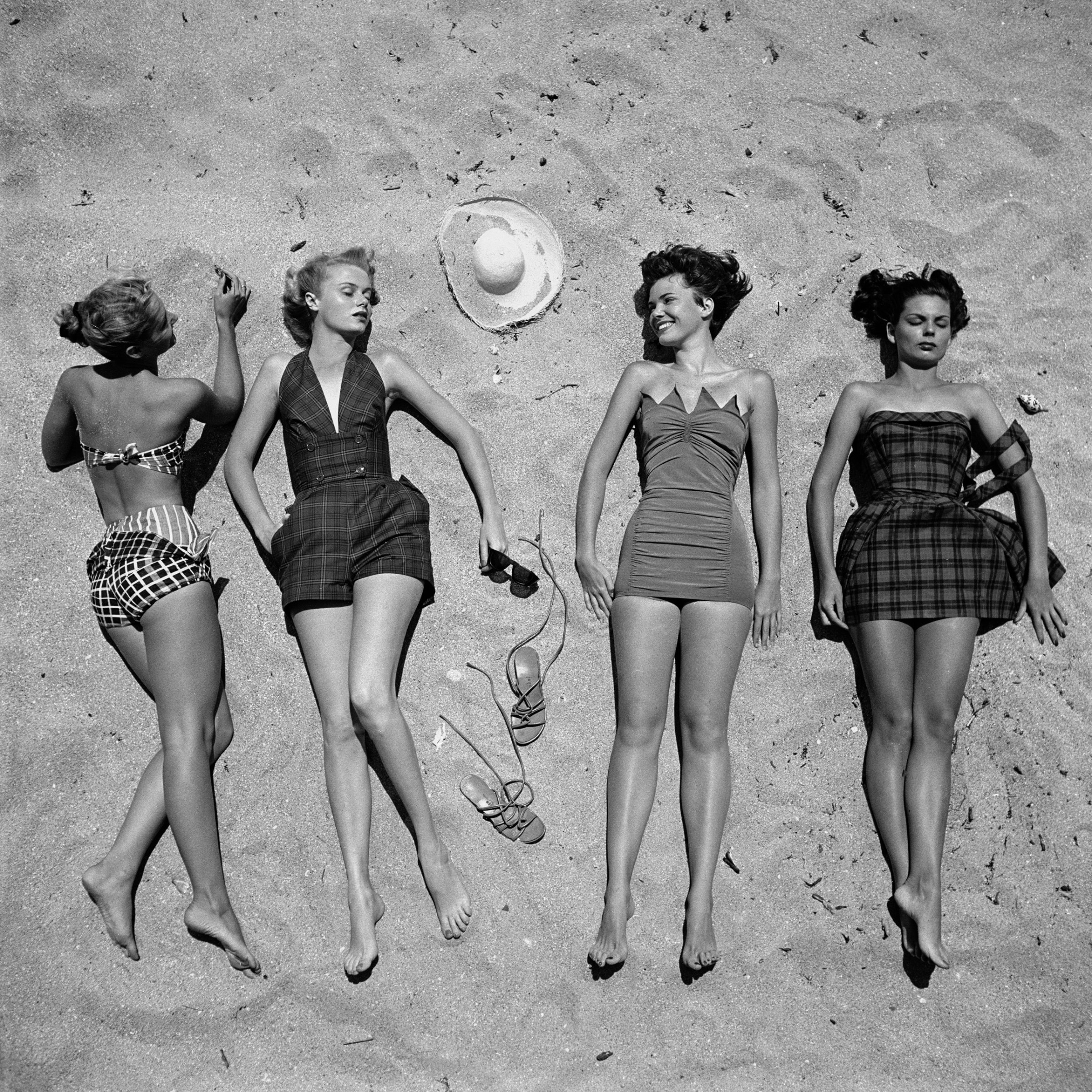 Summer beach fashions, 1950.