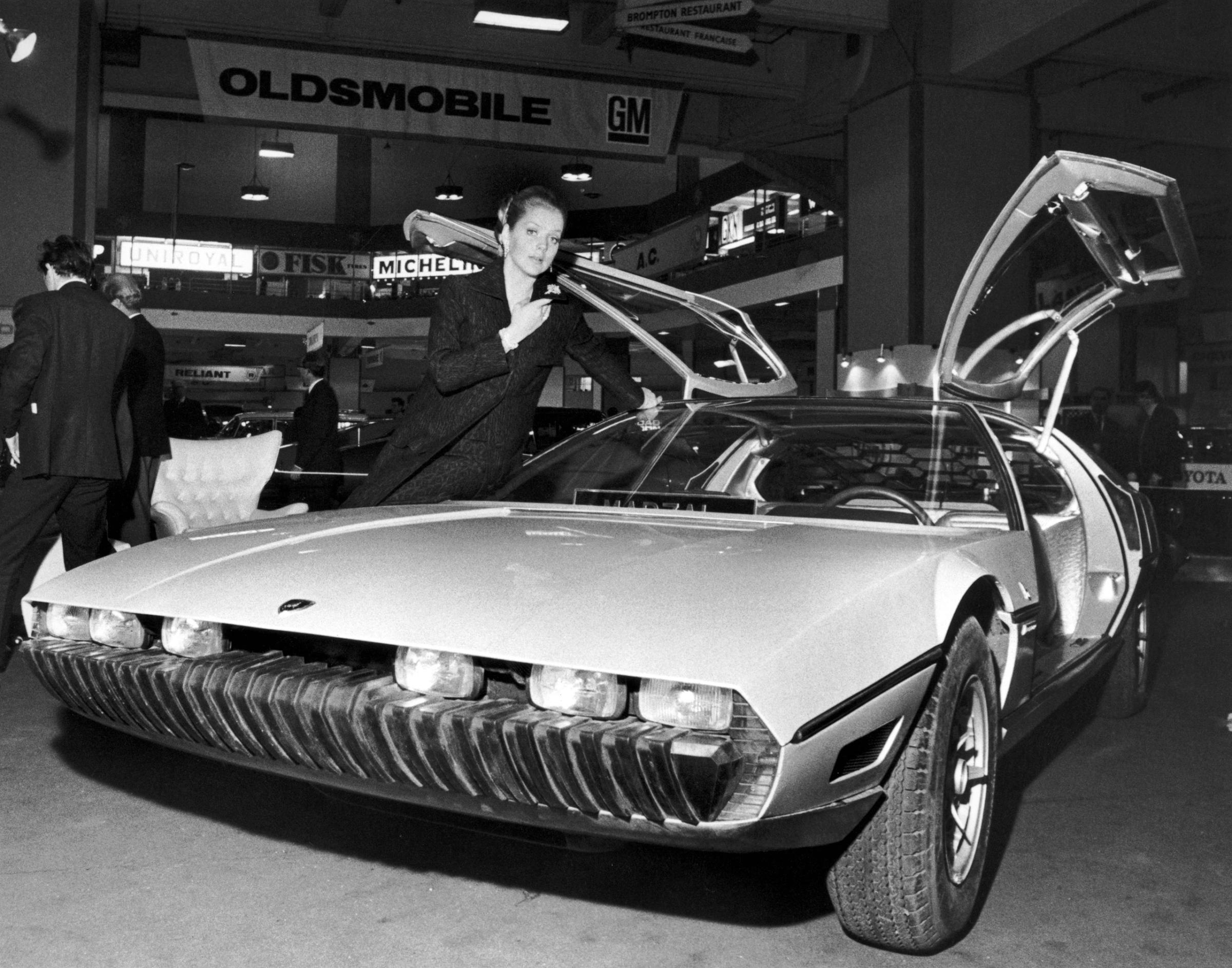 The Lamborghini Marzal, a one-off prototype concept car, designed by by Marcello Gandini of the Bertone design studio, at a preview of the London Motor Show at Earl's Court, Oct. 17, 1967.