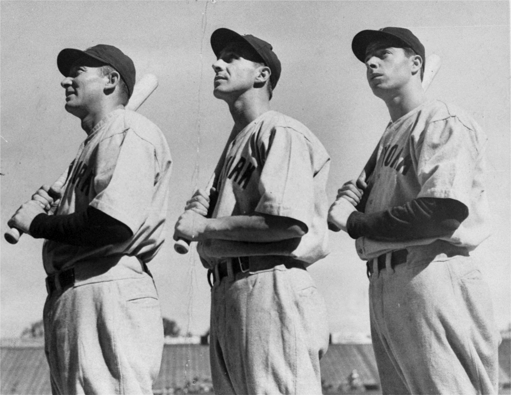 New York Yankees Tony Lazzeri, Frank Crosetti and Joe DiMaggio before the start of the 1936 World Series.