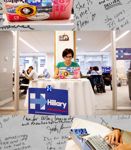 Hillary Clinton Get out the vote phone bank staff work alongside volunteers on Wall Street in New York during the New York primary voting on Tuesday, April 19, 2016.