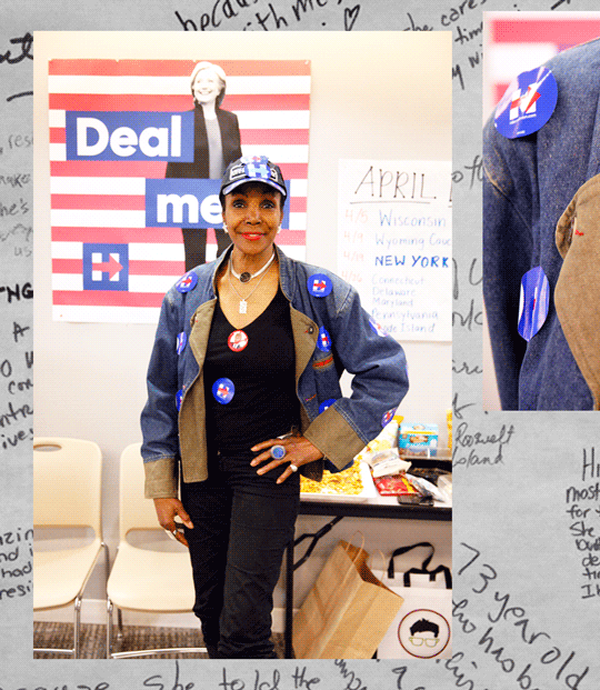 Jinji Nicole poses at a phone bank on Wall Street in New York.