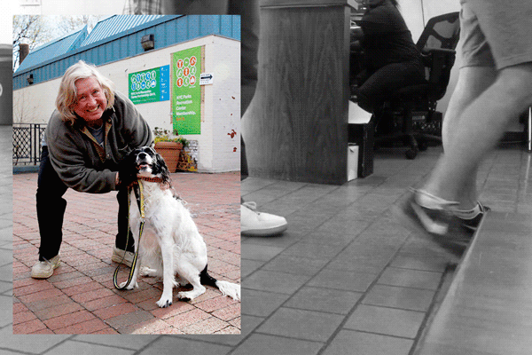 Nicki the dog and a Bernie supporter at Pelham Fritz Recreation Center, Harlem. N.Y.