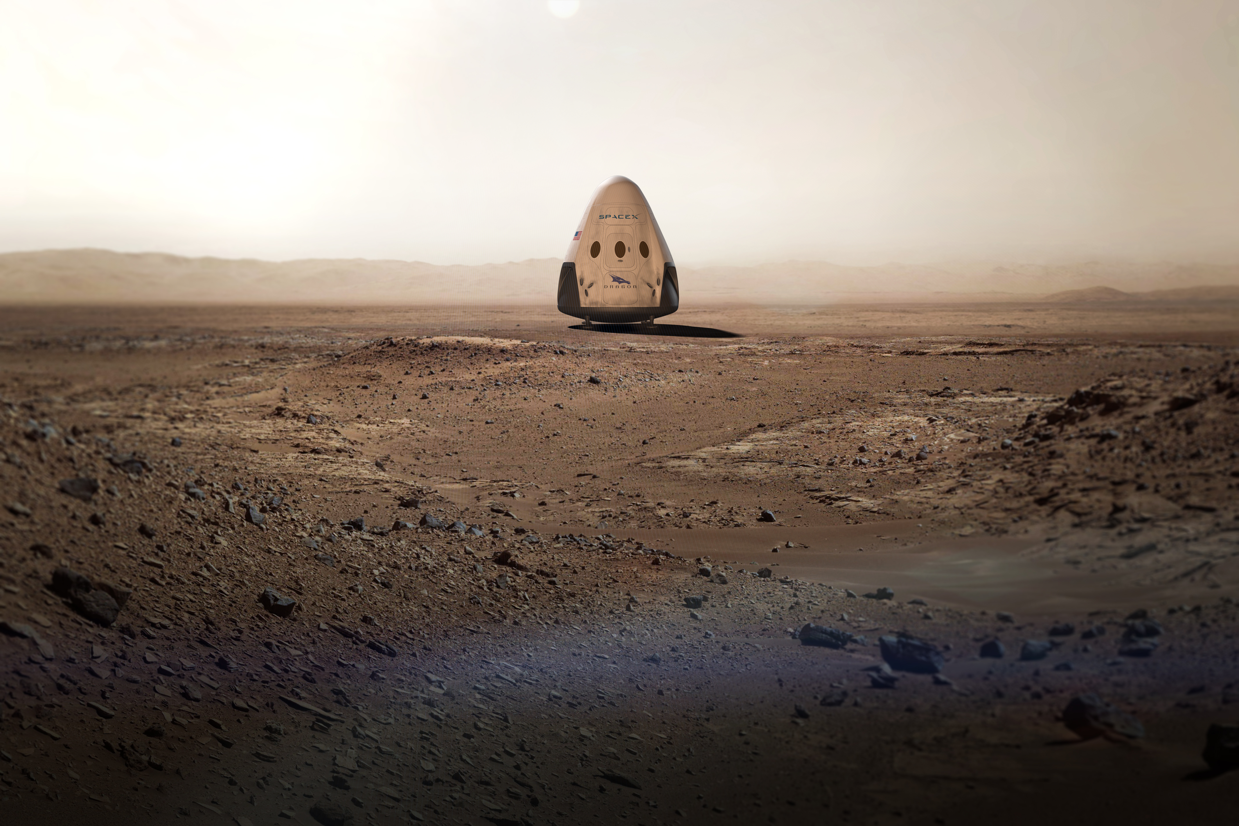 Mission (to be) accomplished: An artist's rendering of the SpaceX vehicle on Mars (Space X)