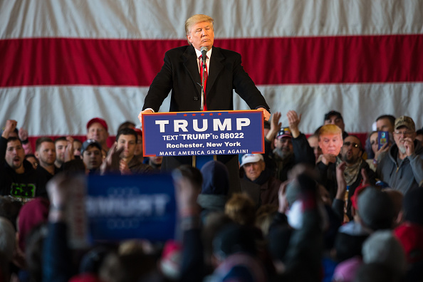 Presidential candidate Donald Trump speaks before a capacity crowd at a rally for his campaign on April 10, 2016 in Rochester, New York. Brett Carlsen&mdash;2016 Getty Images (Brett Carlsen&mdash;2016 Getty Images)