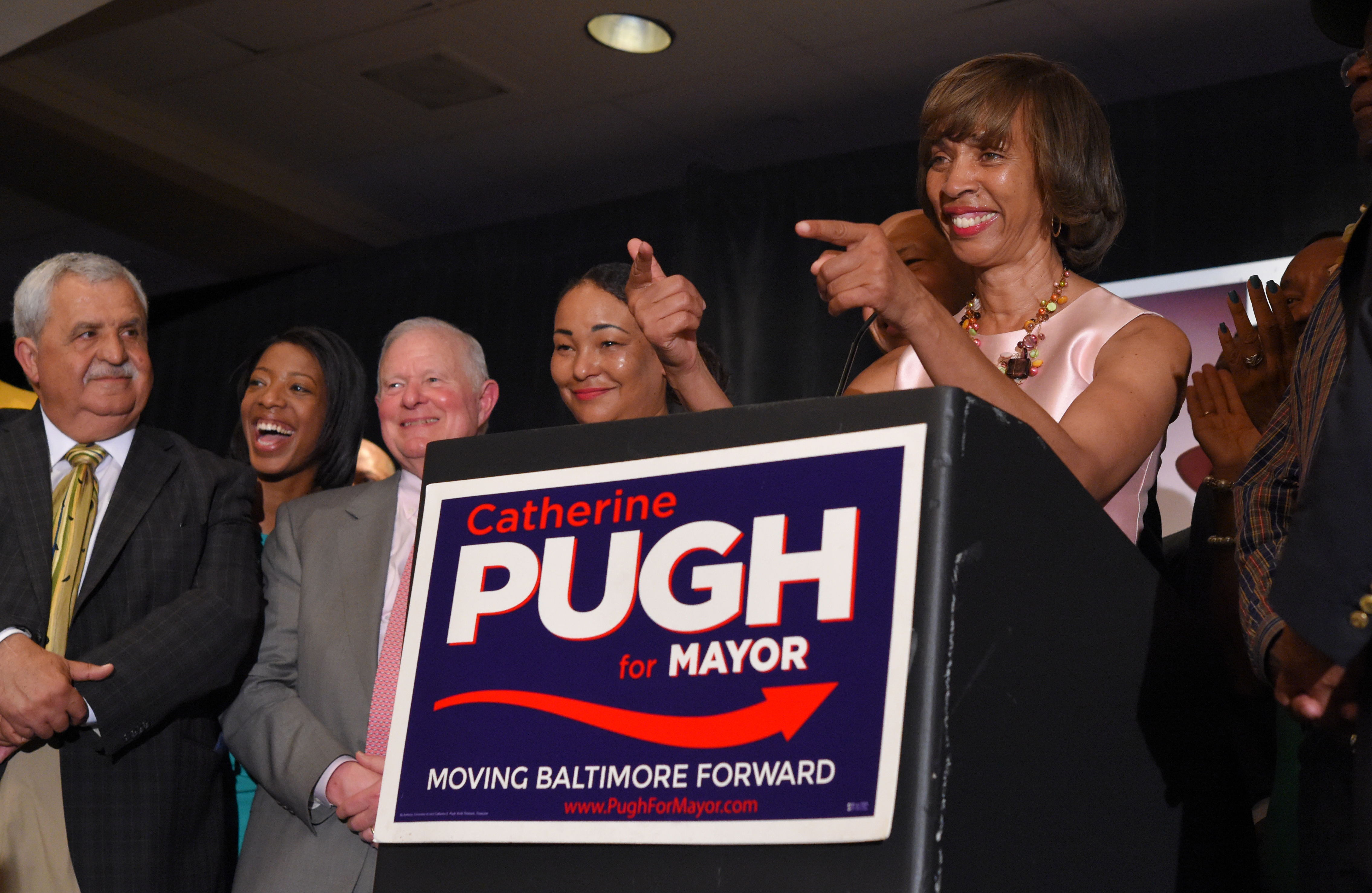 Maryland State Senator Catherine Pugh speaks on election night with her staff and supporters at the Baltimore Harbor Hotel on April 26, 2016. Pugh, a three-term state senator, won the Democratic nomination in Baltimore's mayoral race. (Lloyd Fox—AP)