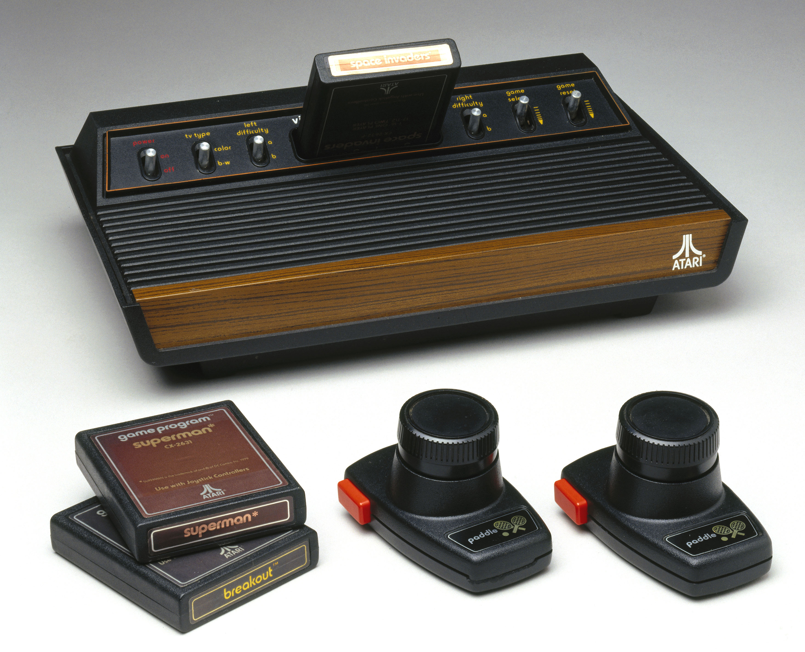 Atari computer console and games, c 1977.