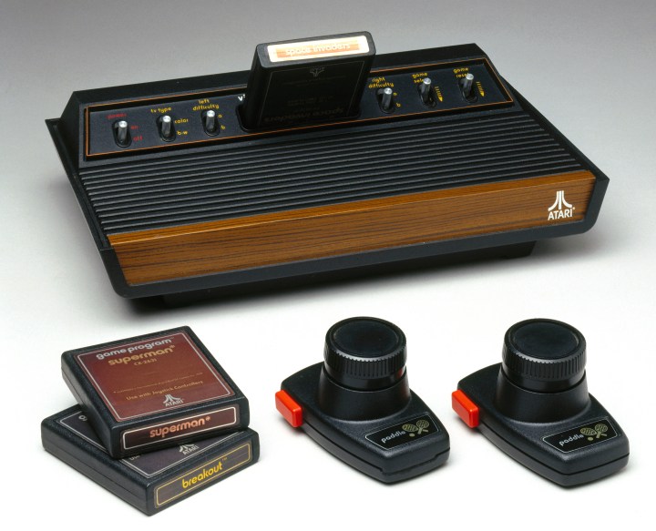 Atari computer console and games, c 1977.
