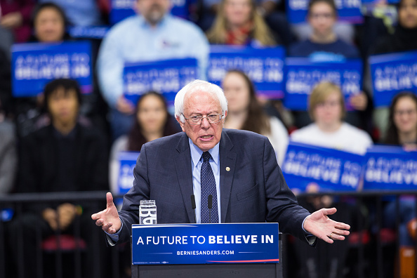 Democratic presidential candidate Bernie Sanders speaks at a rally for his campaign on April 11, 2016 in Binghamton, New York. (Brett Carlsen—2016 Getty Images)