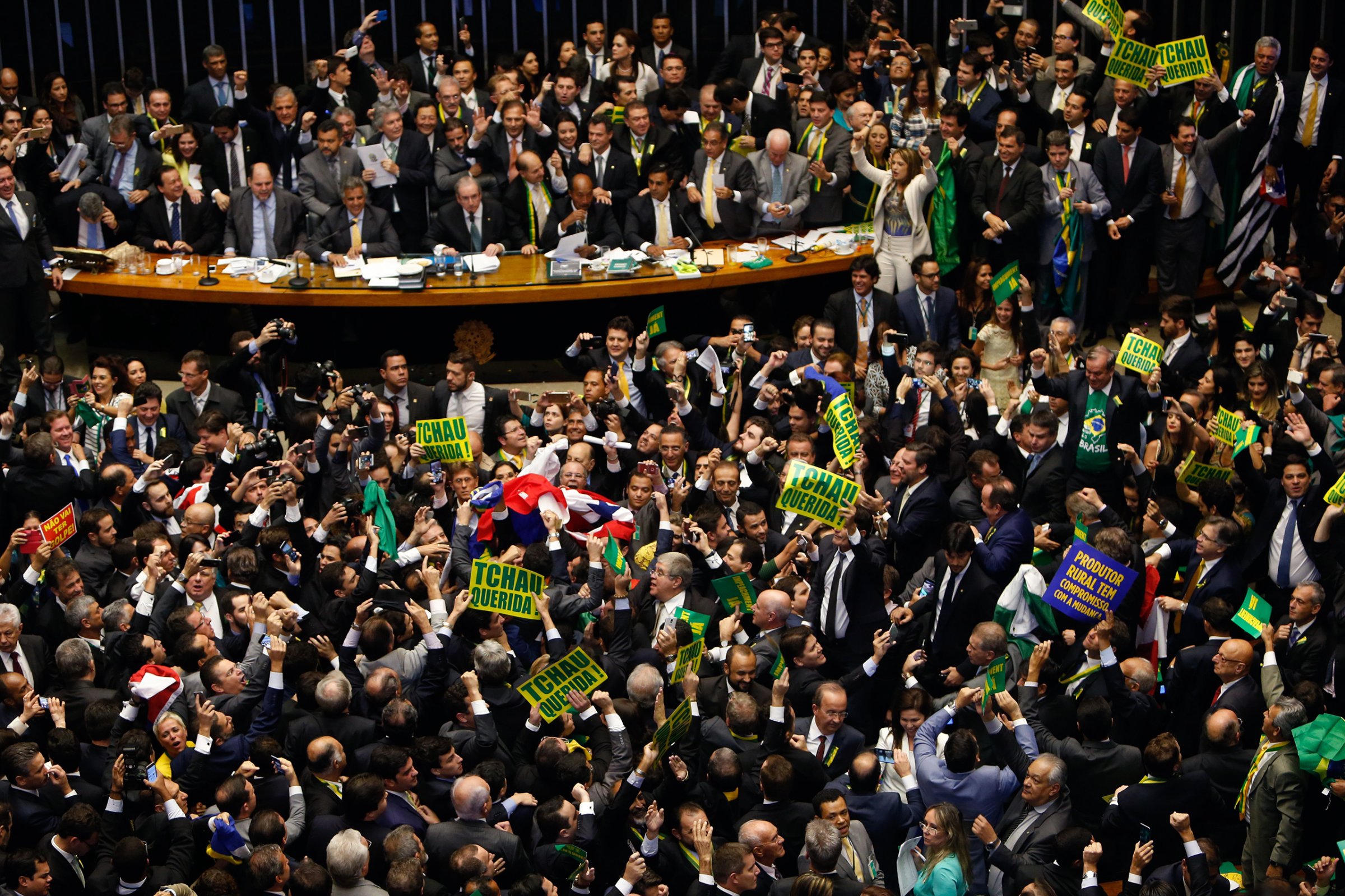 Deputies of the Lower House of Congress vote on whether to impeach President Dilma Rousseff in Brasilia, Brazil, April 17, 2016.