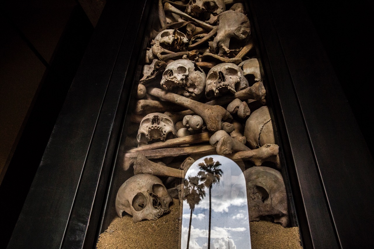 The bones of victims of the 1915 Armenian genocide on display at a small memorial chapel in Antelias, Lebanon.