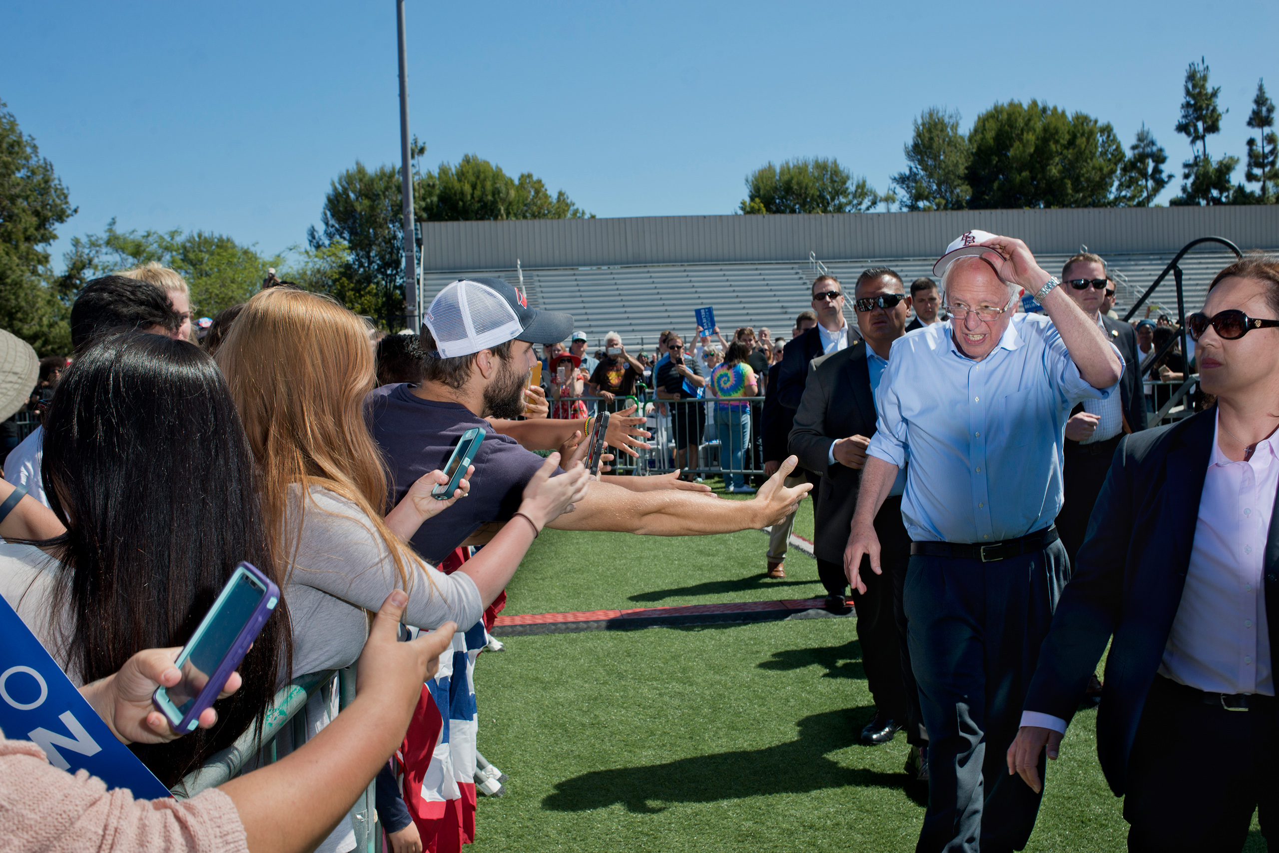 Bernie Sanders greets supporters at a campaign rally at Rancho Buena Vista High School in Vista, Calif., May 22, 2016.From  Bernie Sanders’ Californian Dreams