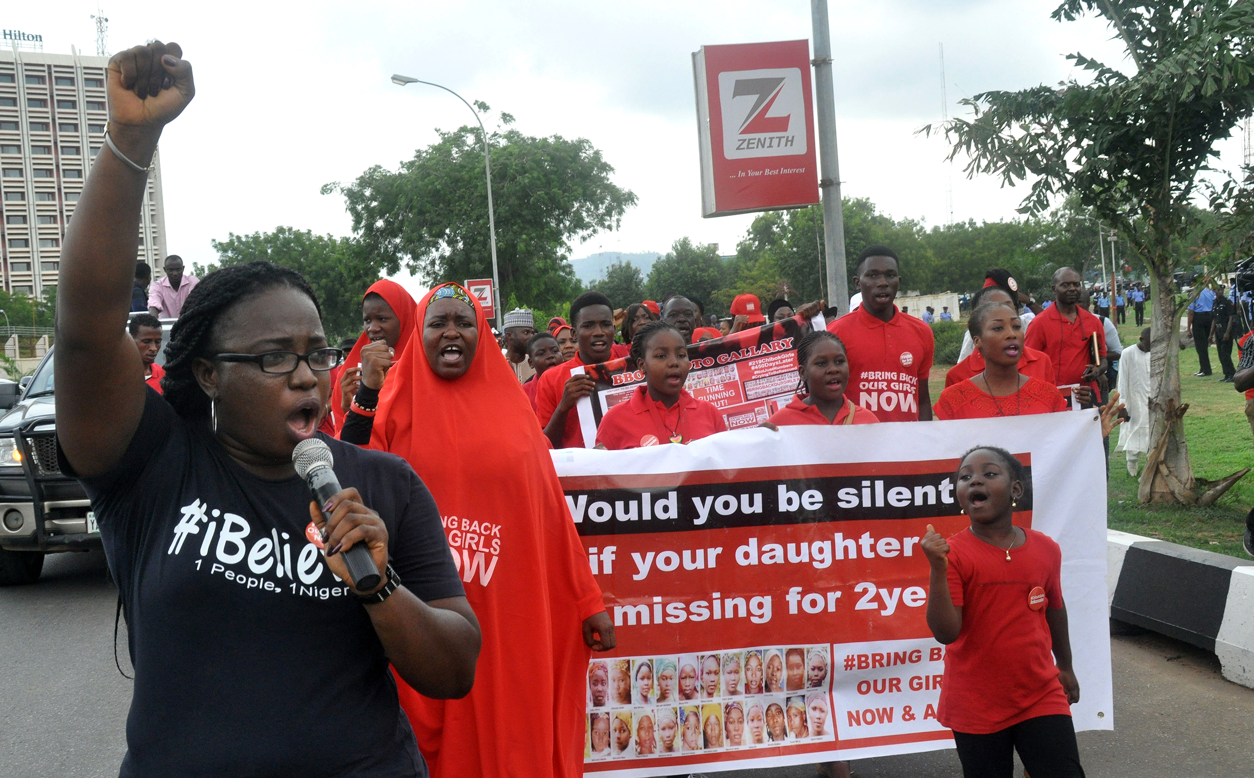 People march during a protest calling on the government to rescue the kidnapped girls of the government secondary school who were abducted two years ago, in Abuja, Nigeria on April 14, 2016. (Olamikan Gbemiga—AP)