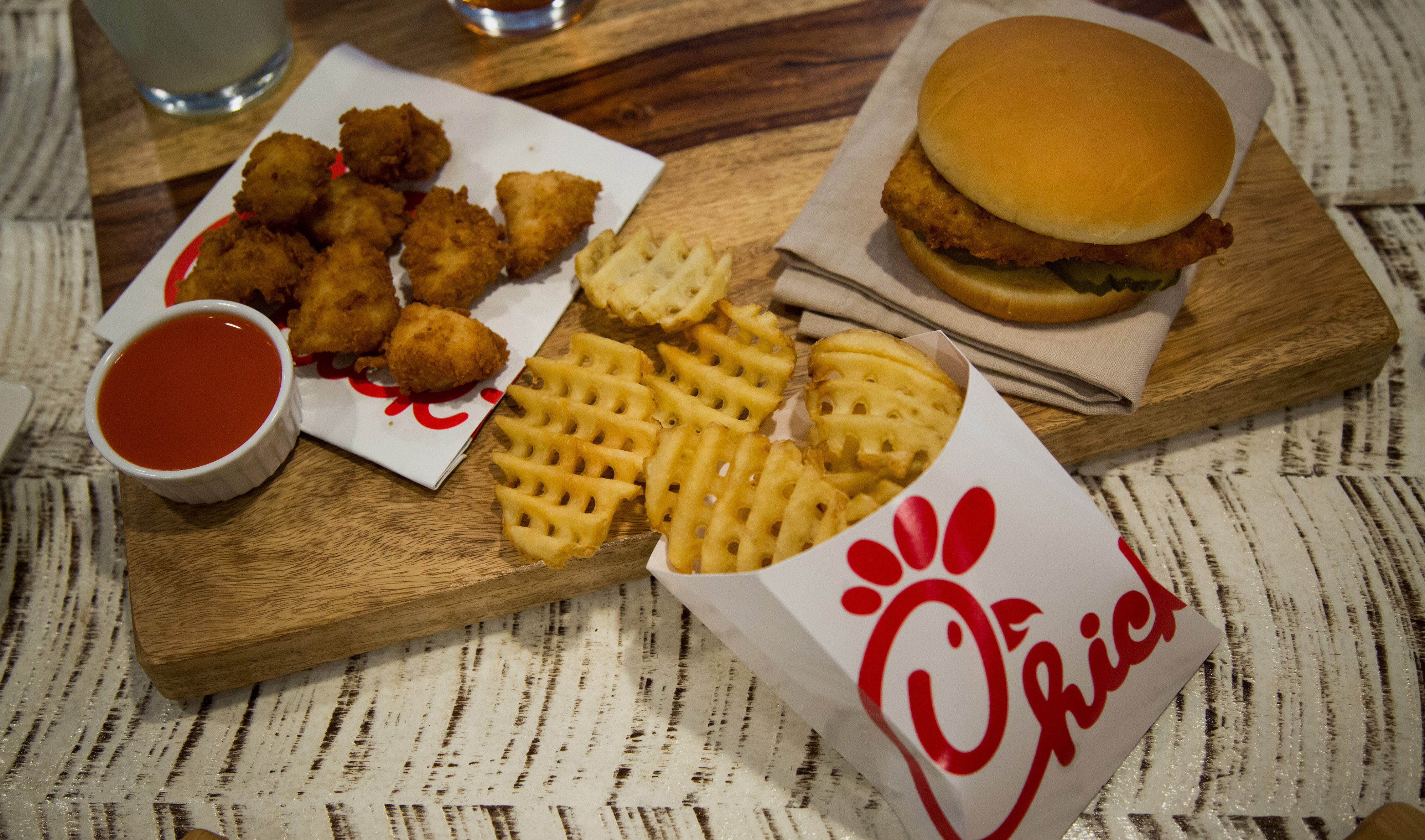 Chicken nuggets, french fries, and a fried chicken sandwich are arranged for a photograph during an event ahead of the grand opening for a Chick-fil-A restaurant in New York, U.S., on Friday, Oct. 2, 2015. (Michael Nagle—Bloomberg/Getty Images)