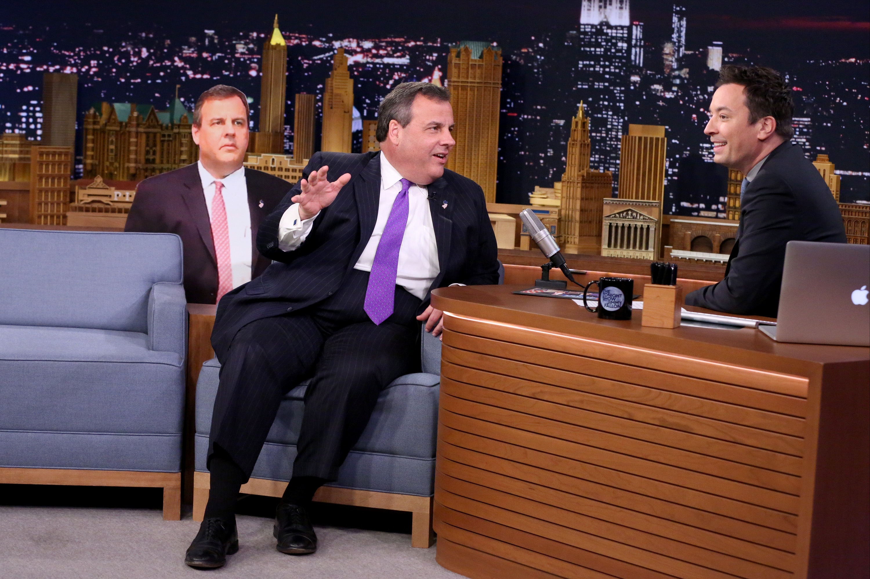 Gov. Chris Christie speaks to Jimmy Fallon during an interview on April 1. (Andrew Lipovsky—NBC/Getty Images)