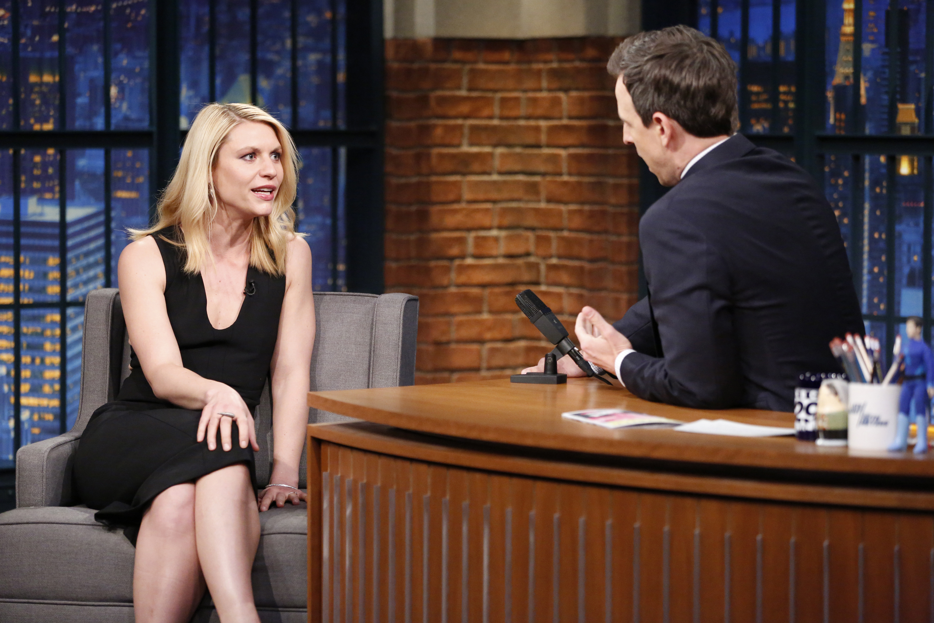 Actress Claire Danes during an interview with host Seth Meyers on April 4. (Lloyd Bishop—NBC//Getty Images)