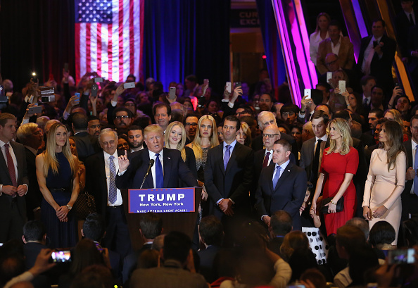 Republican Presidential candidate Donald Trump speaks after winning the New York state primary on April 19, 2016 in New York City.