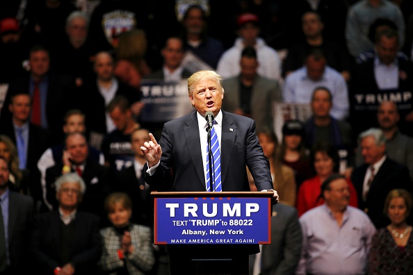 Republican presidential candidate Donald Trump speaks at a campaign rally on April 11, 2016 in Albany, New York.