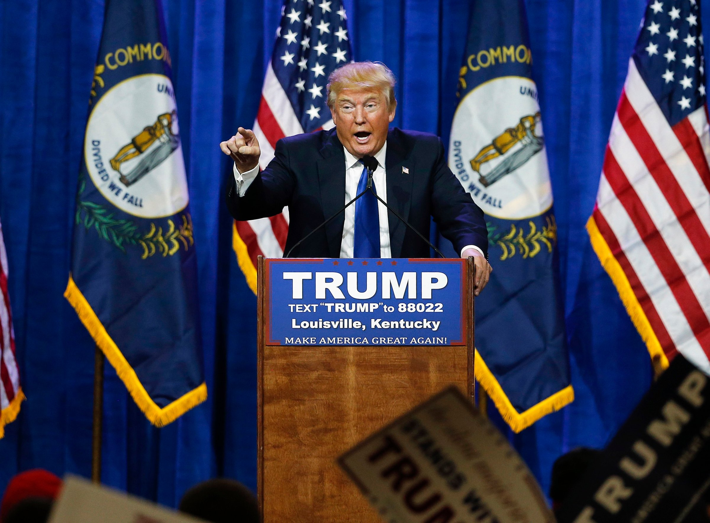 Republican presidential candidate Donald Trump speaks during a rally in Louisville, Ky. on March 1, 2016.