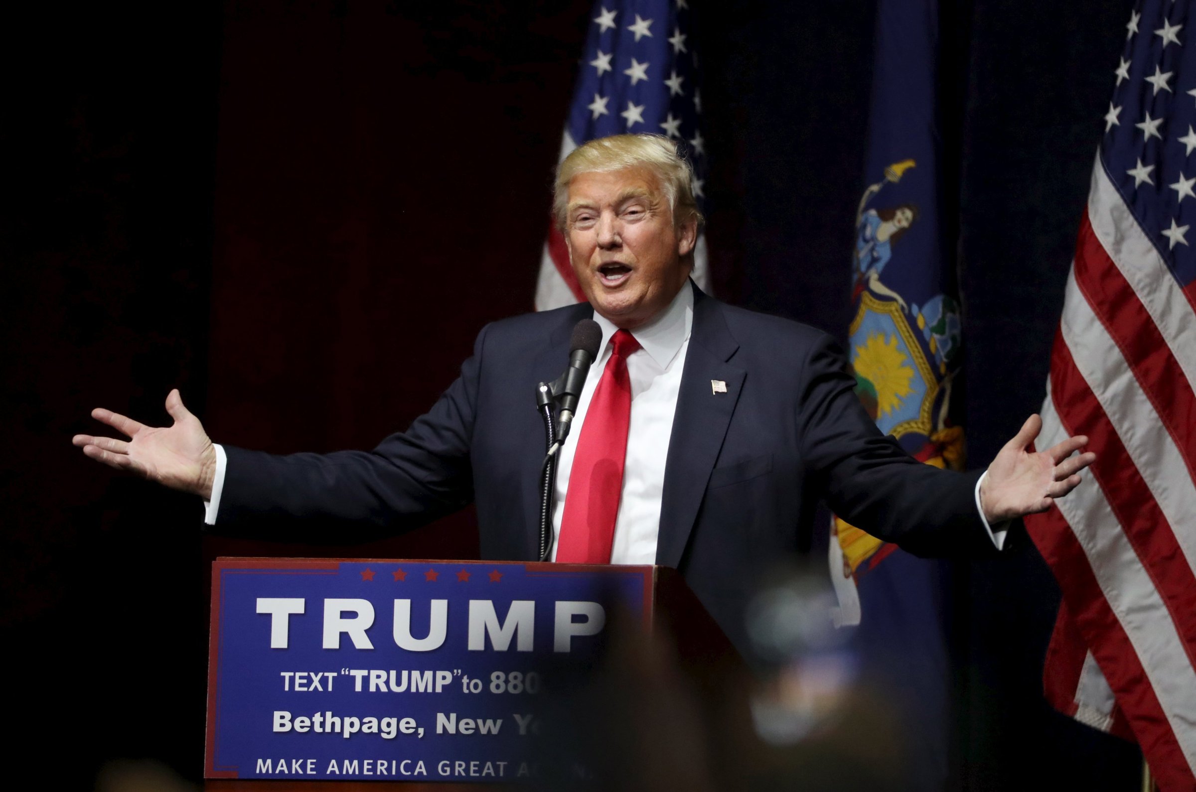 Republican presidential candidate Donald Trump speaks at a campaign rally in Bethpage, New York on April 6, 2016.