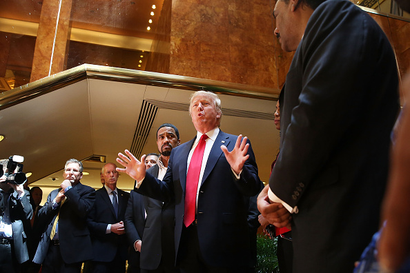 Republican presidential candidate Donald Trump greets members of the "National Diversity Coalition for Trump," a day ahead of New York primary on April 18, 2016 in New York City.