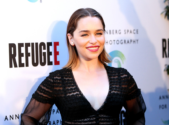 Actress Emilia Clarke arrives at the opening of 'Refugee' at The Annenberg Space For Photography on April 21, 2016 in Century City, California.