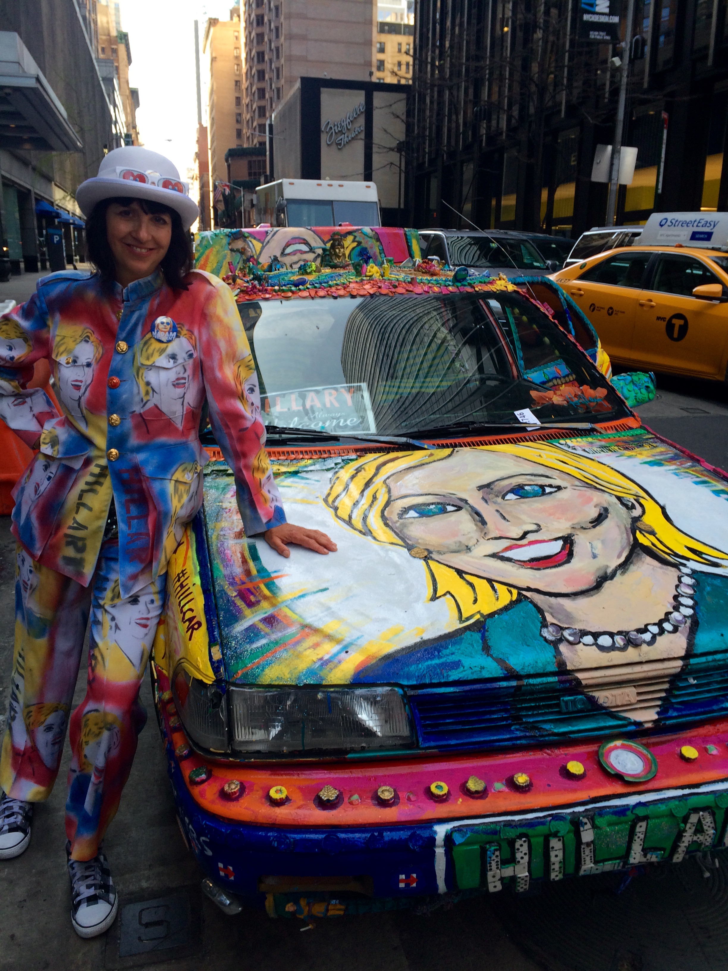 Gretchen Baer in her Hillary Clinton pantsuit, next to her Hillary Clinton car (Charlotte Alter -- TIME)